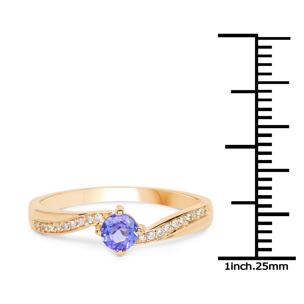 0.29 Carat Genuine Tanzanite and White Diamond 14K Yellow Gold Ring