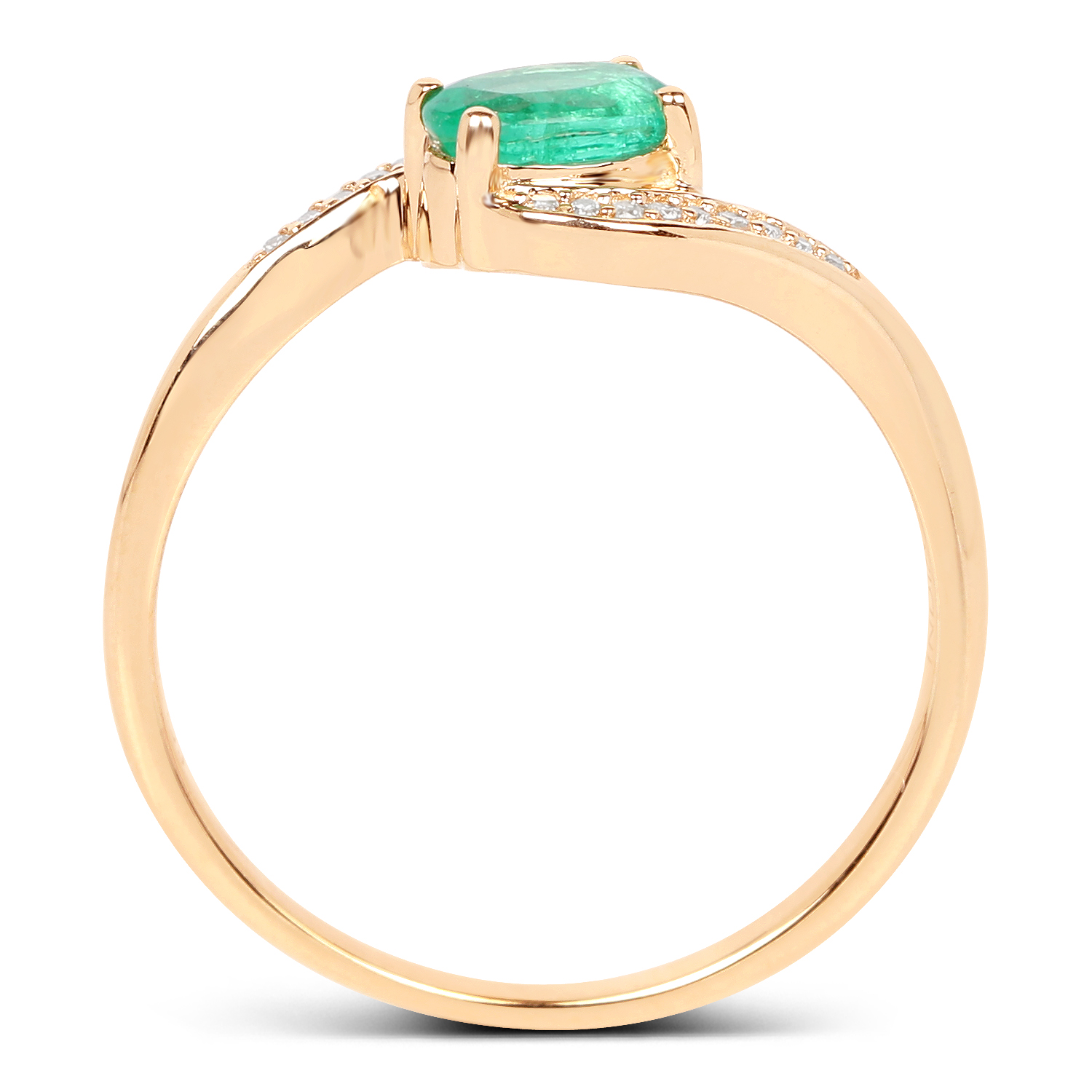 0.49 Carat Genuine Zambian Emerald and White Diamond 14K Yellow Gold Ring