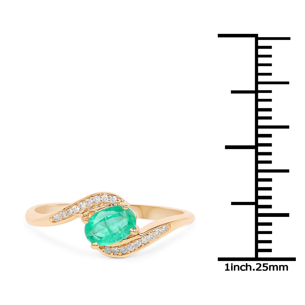 0.49 Carat Genuine Zambian Emerald and White Diamond 14K Yellow Gold Ring