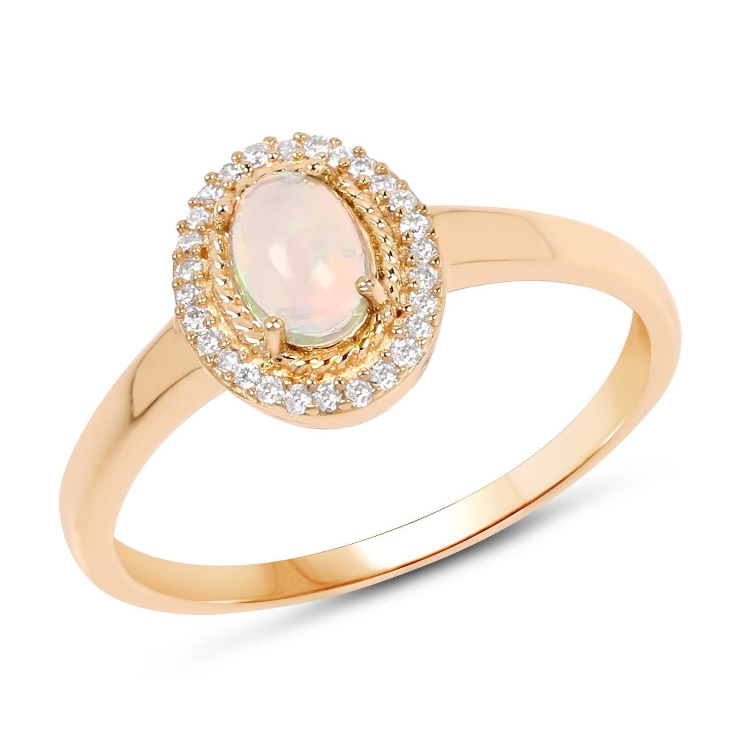 0.35 Carat Genuine Ethiopian Opal and White Diamond 14K Yellow Gold Ring