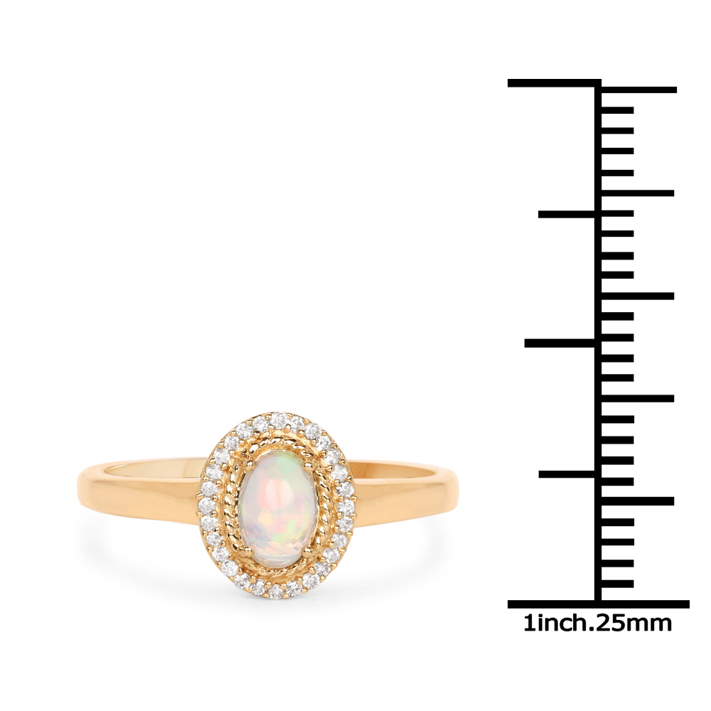 0.35 Carat Genuine Ethiopian Opal and White Diamond 14K Yellow Gold Ring
