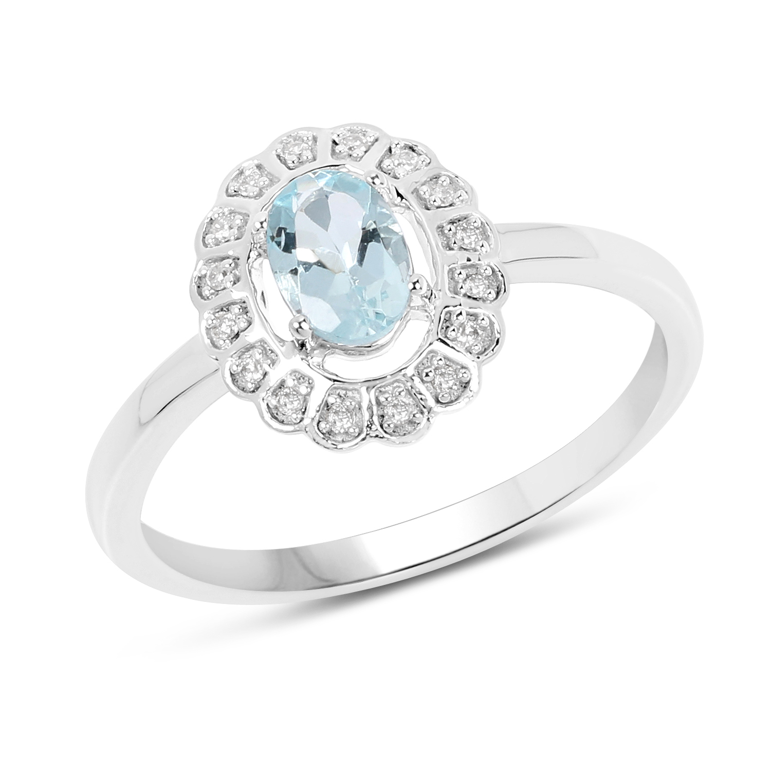 0.45 Carat Genuine Aquamarine and White Diamond 14K White Gold Ring