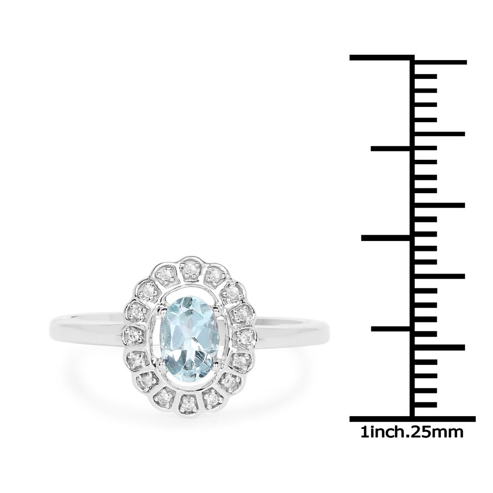 0.45 Carat Genuine Aquamarine and White Diamond 14K White Gold Ring