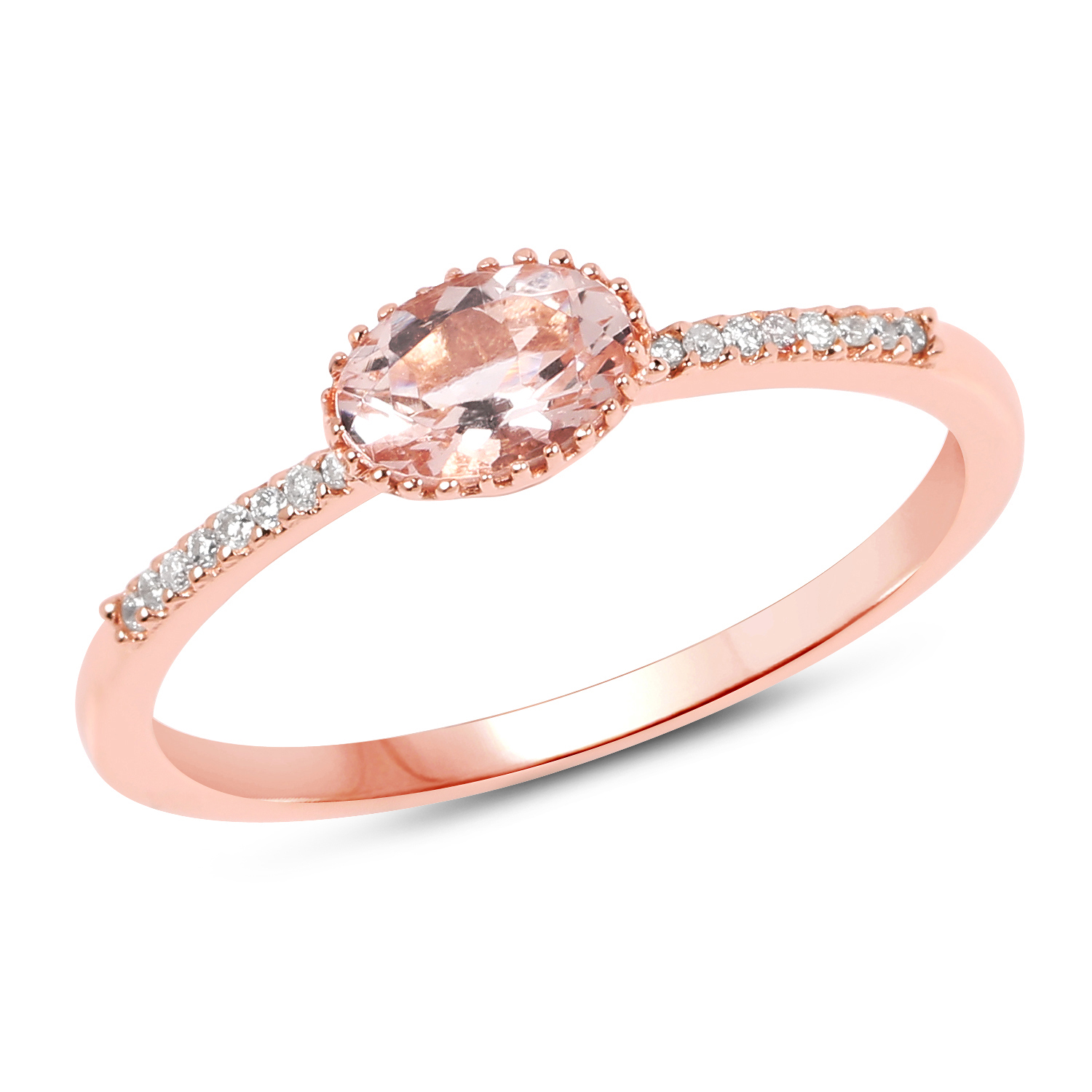 0.48 Carat Genuine Morganite and White Diamond 14K Rose Gold Ring