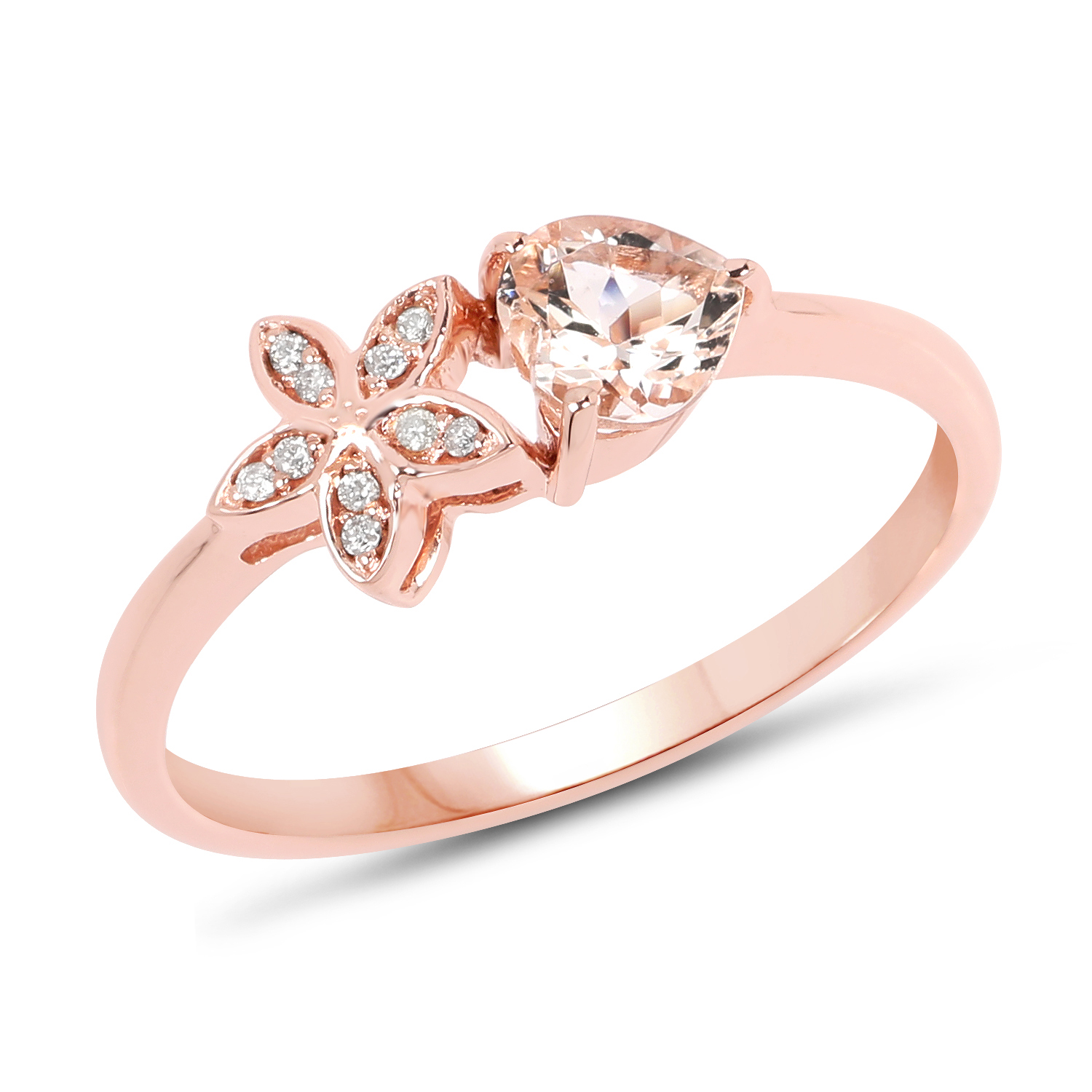 0.45 Carat Genuine Morganite and White Diamond 14K Rose Gold Ring