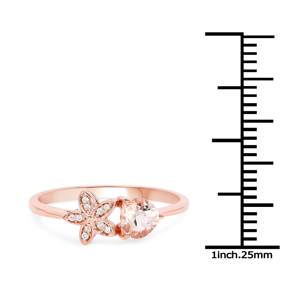 0.45 Carat Genuine Morganite and White Diamond 14K Rose Gold Ring