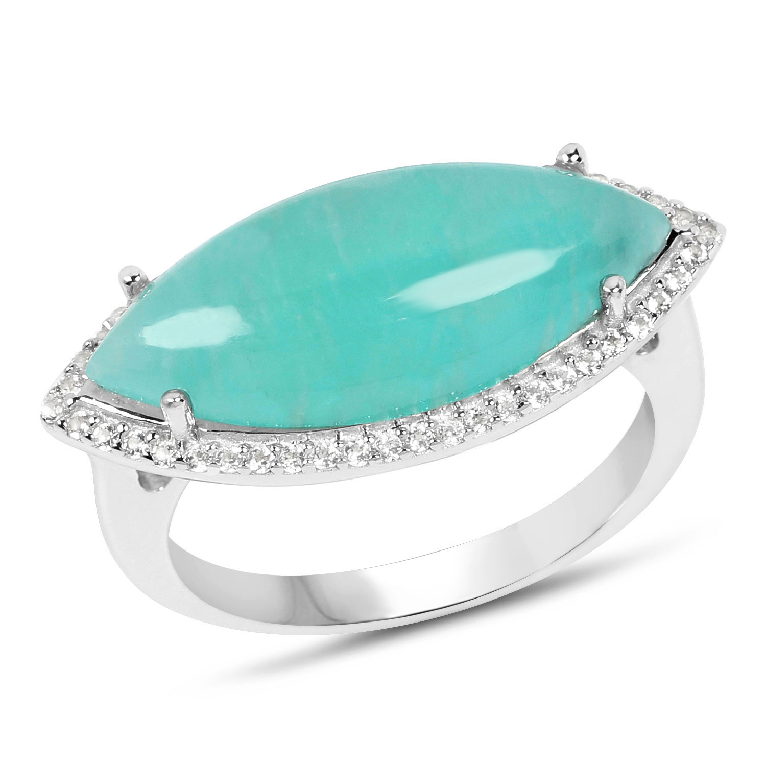 6.03 Carat Genuine Amazonite And White Topaz .925 Sterling Silver Ring