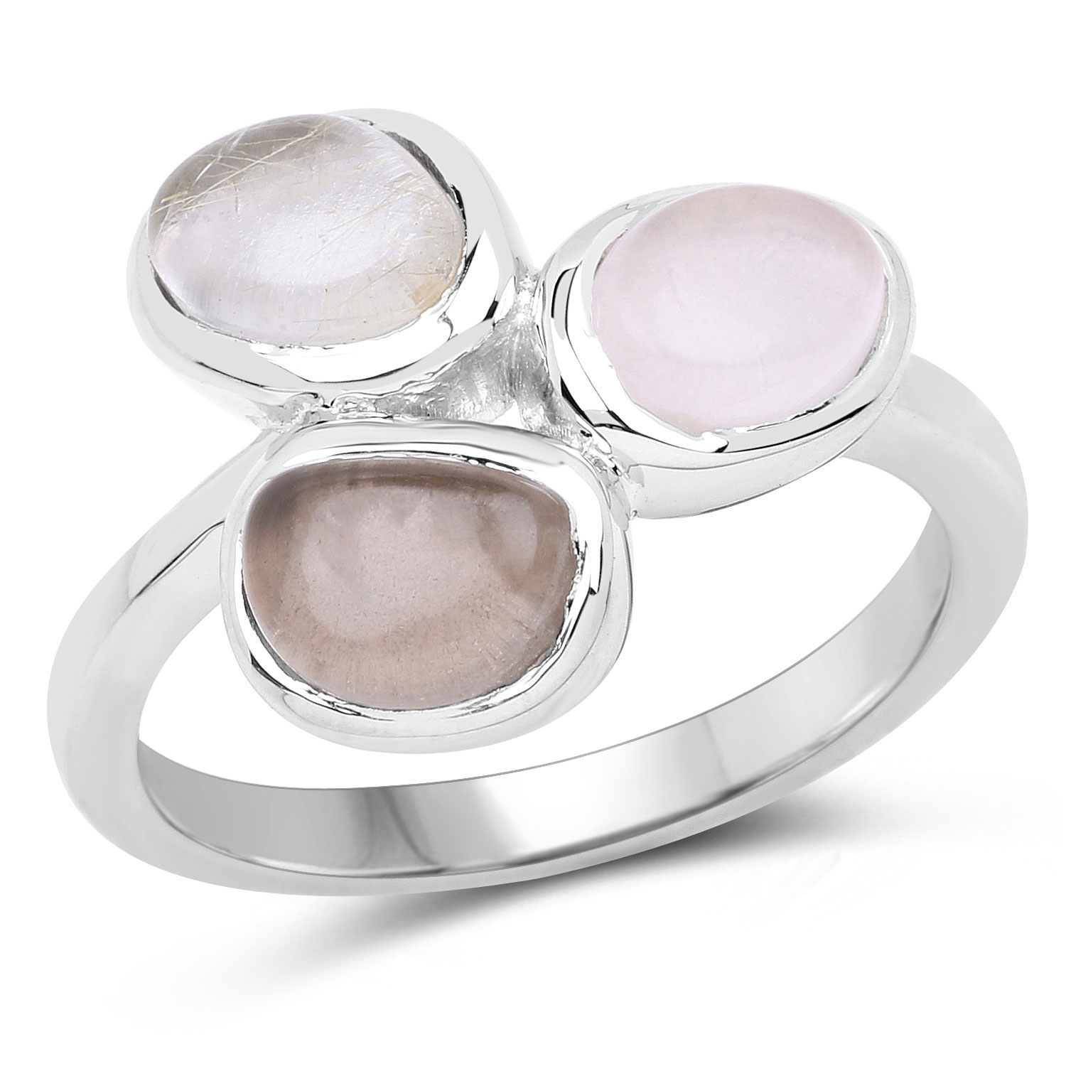 2.90 Carat Genuine Rose Quartz, Smoky Quartz And Golden Rutile .925 Sterling Silver Ring