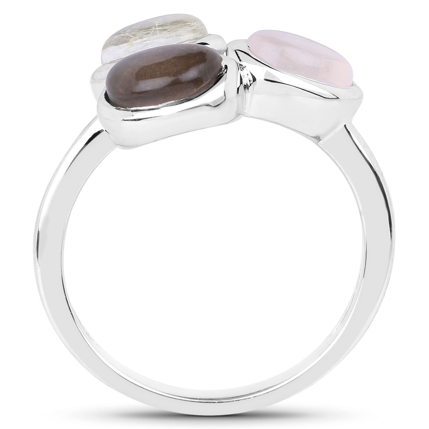 2.90 Carat Genuine Rose Quartz, Smoky Quartz And Golden Rutile .925 Sterling Silver Ring
