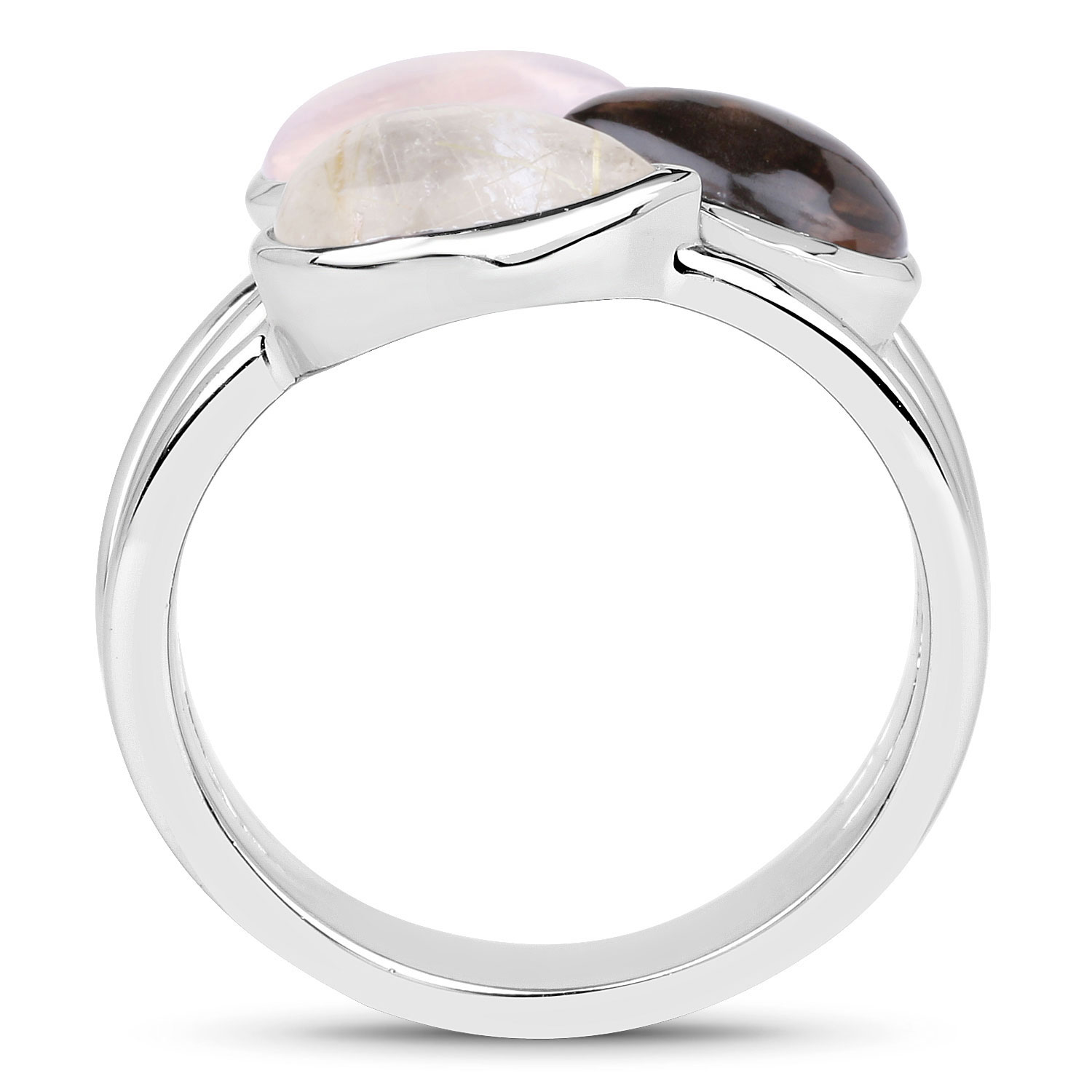 4.44 Carat Genuine Rose Quartz, Smoky Quartz And Golden Rutile .925 Sterling Silver Ring