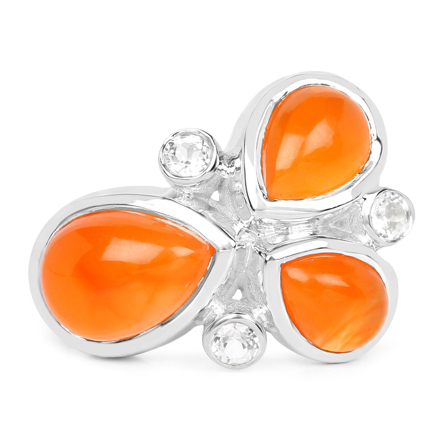 4.00 Carat Genuine Carnelian And White Topaz .925 Sterling Silver Ring