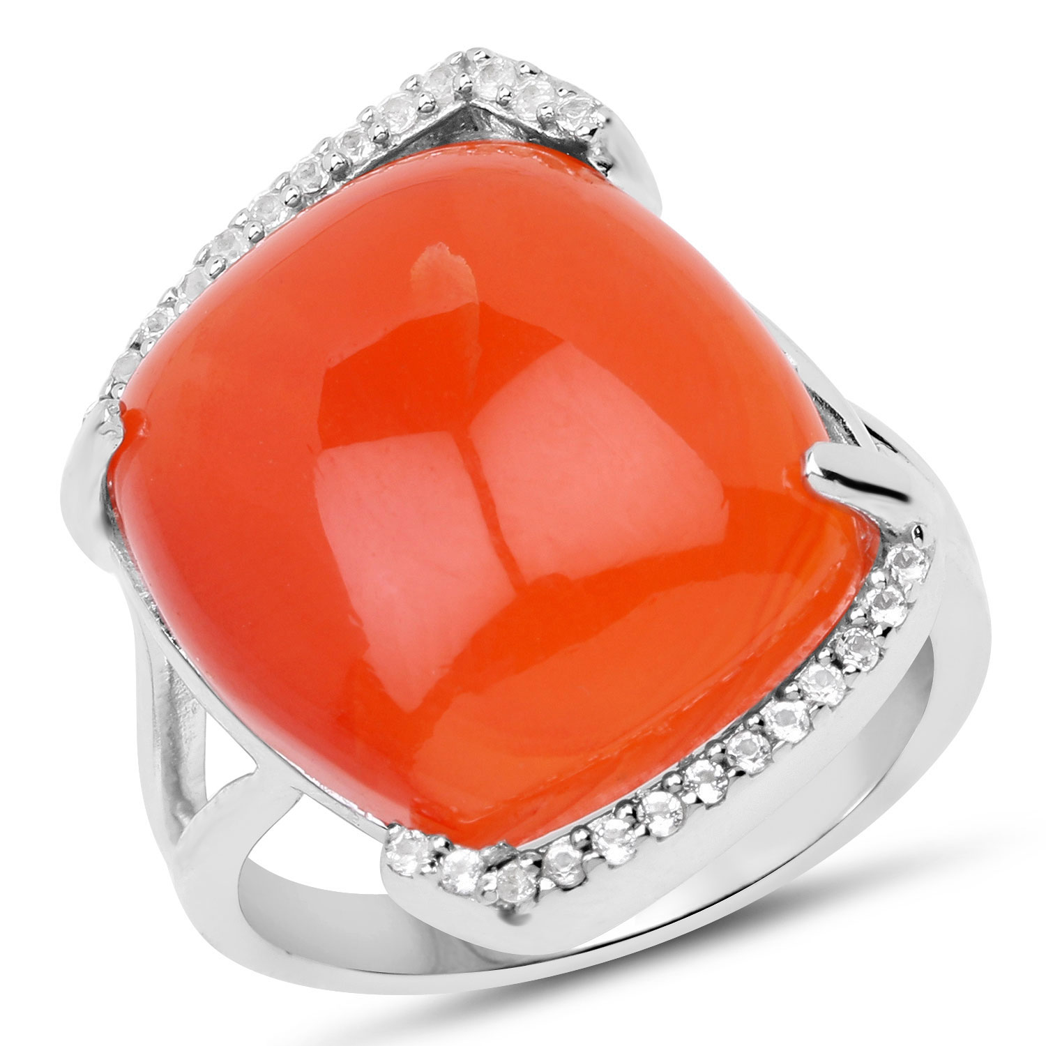7.60 Carat Genuine Carnelian And White Topaz .925 Sterling Silver Ring