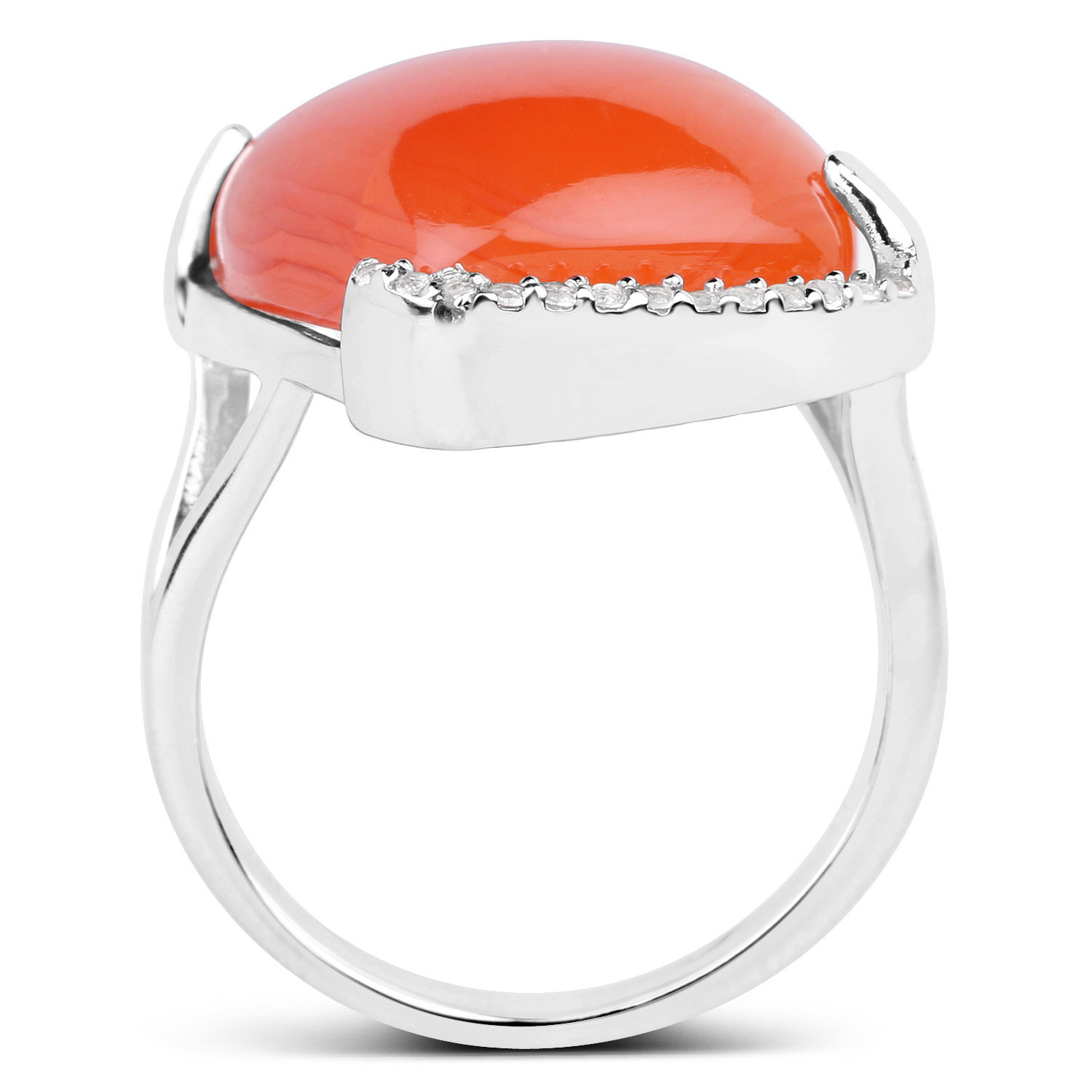 7.60 Carat Genuine Carnelian And White Topaz .925 Sterling Silver Ring