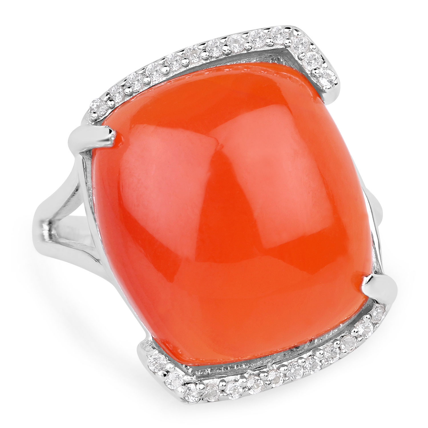 7.60 Carat Genuine Carnelian And White Topaz .925 Sterling Silver Ring