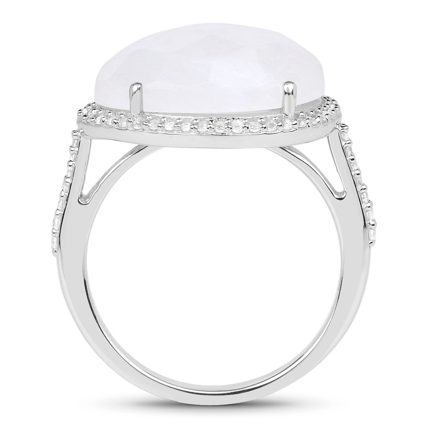 7.33 Carat Genuine White Rainbow Moonstone And White Topaz .925 Sterling Silver Ring