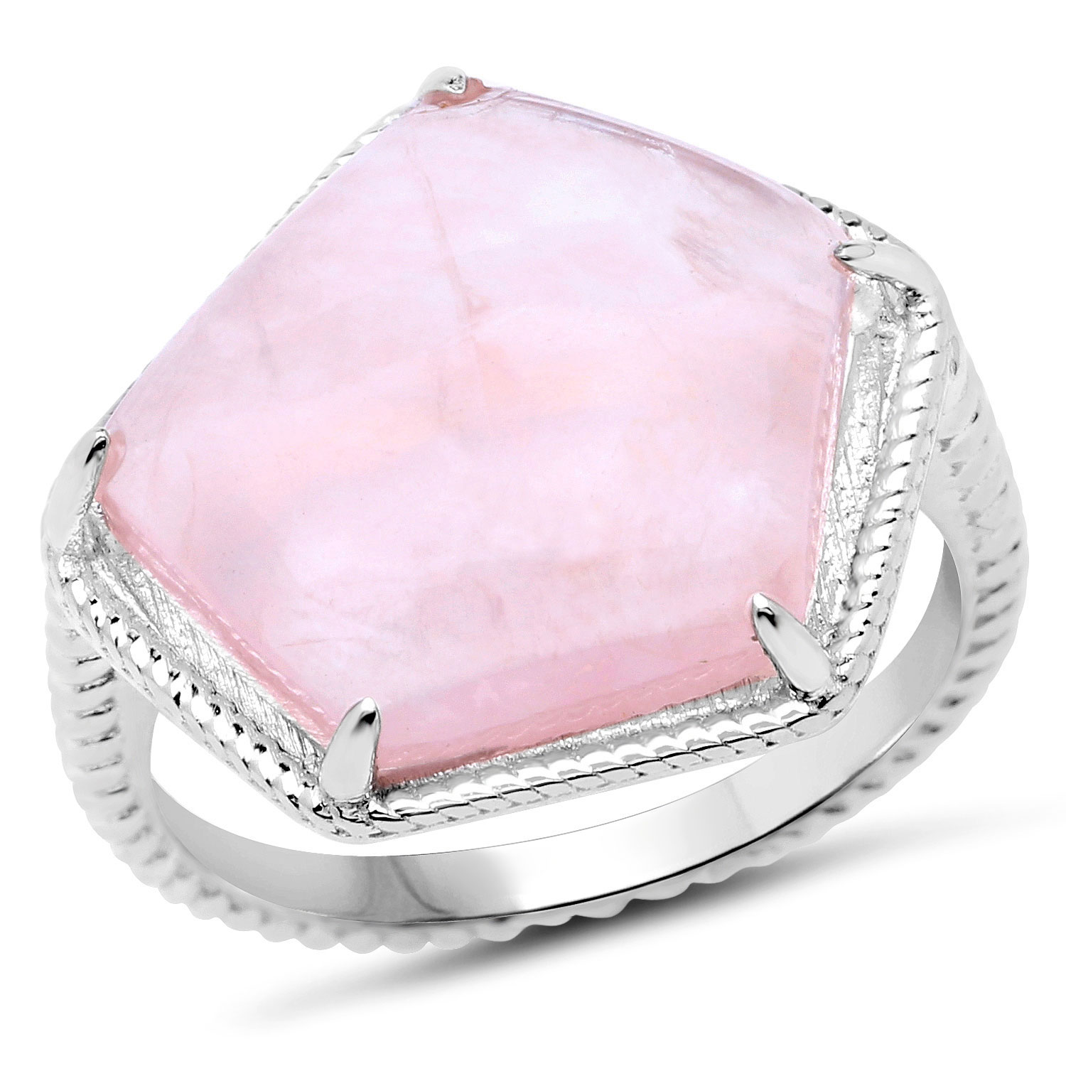 4.84 Carat Genuine Rose Quartz .925 Sterling Silver Ring
