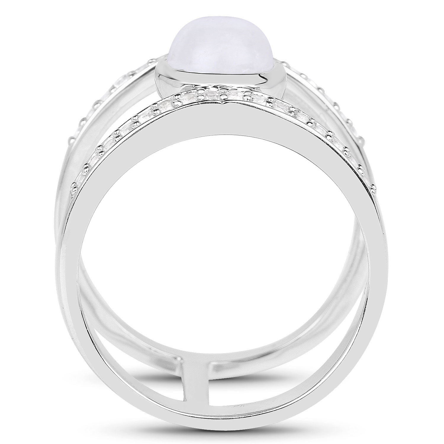 2.62 Carat Genuine White Rainbow Moonstone And White Topaz .925 Sterling Silver Ring