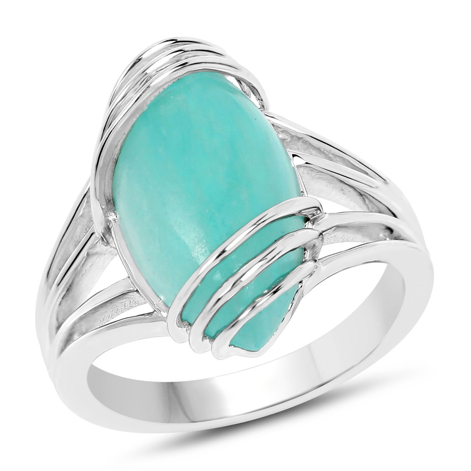 6.12 Carat Genuine Amazonite .925 Sterling Silver Ring