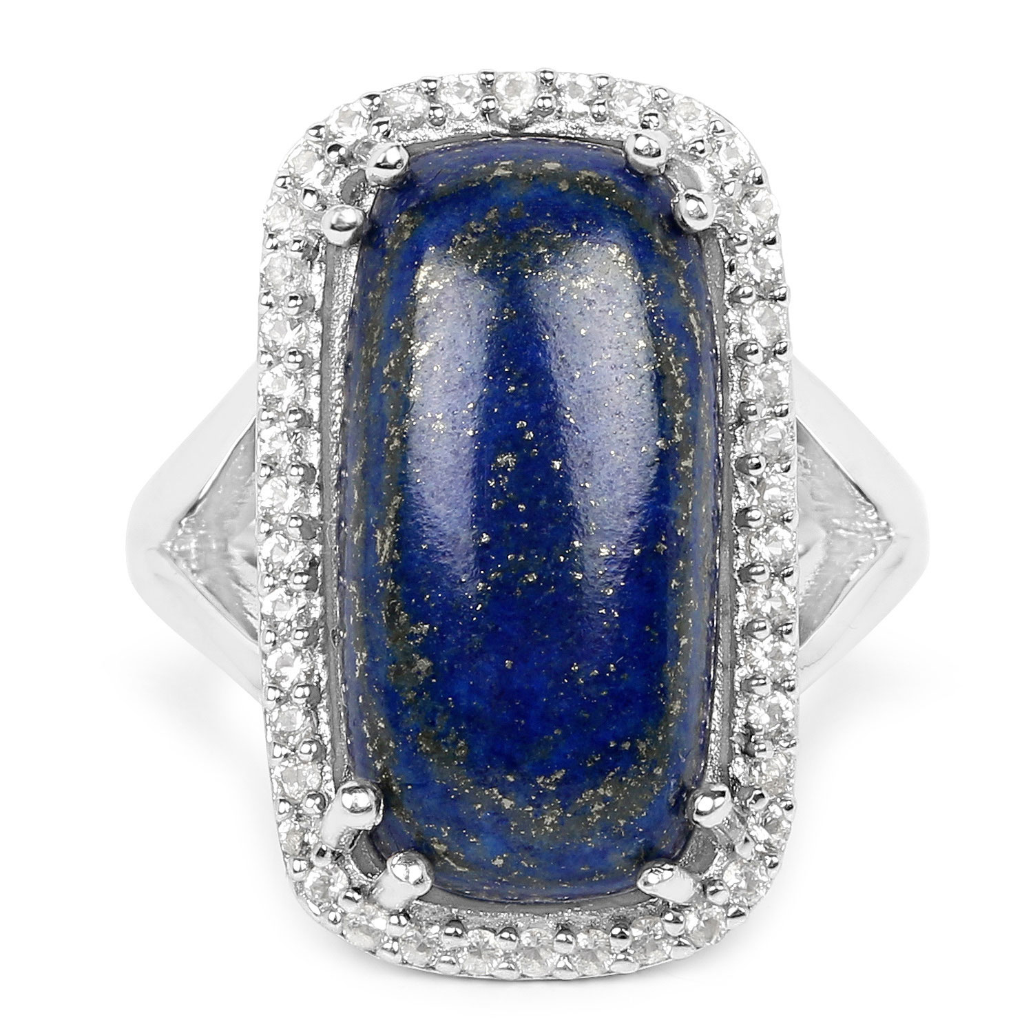 10.29 Carat Genuine Lapis And White Topaz .925 Sterling Silver Ring