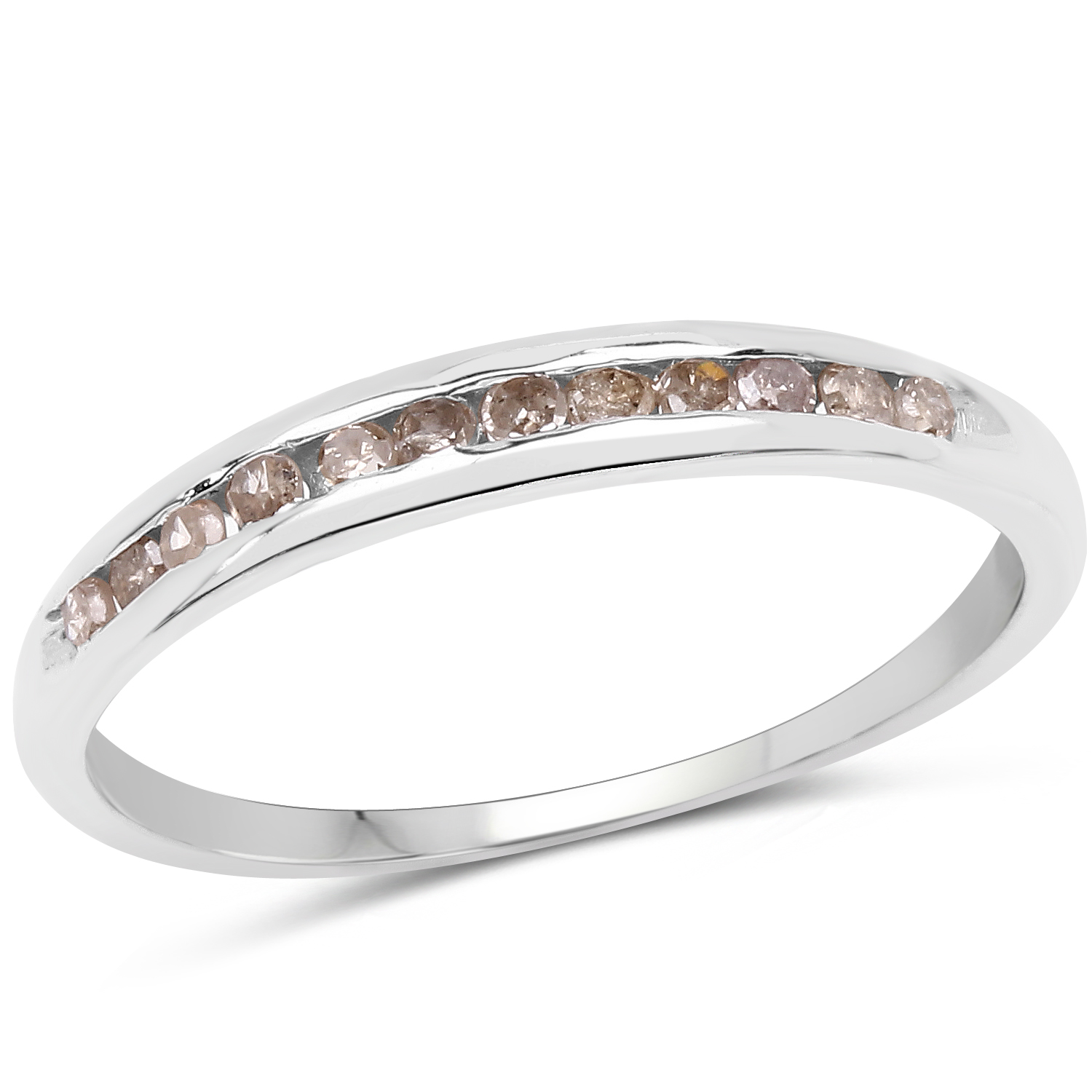 0.18 Carat Genuine Champagne Diamond .925 Sterling Silver Ring