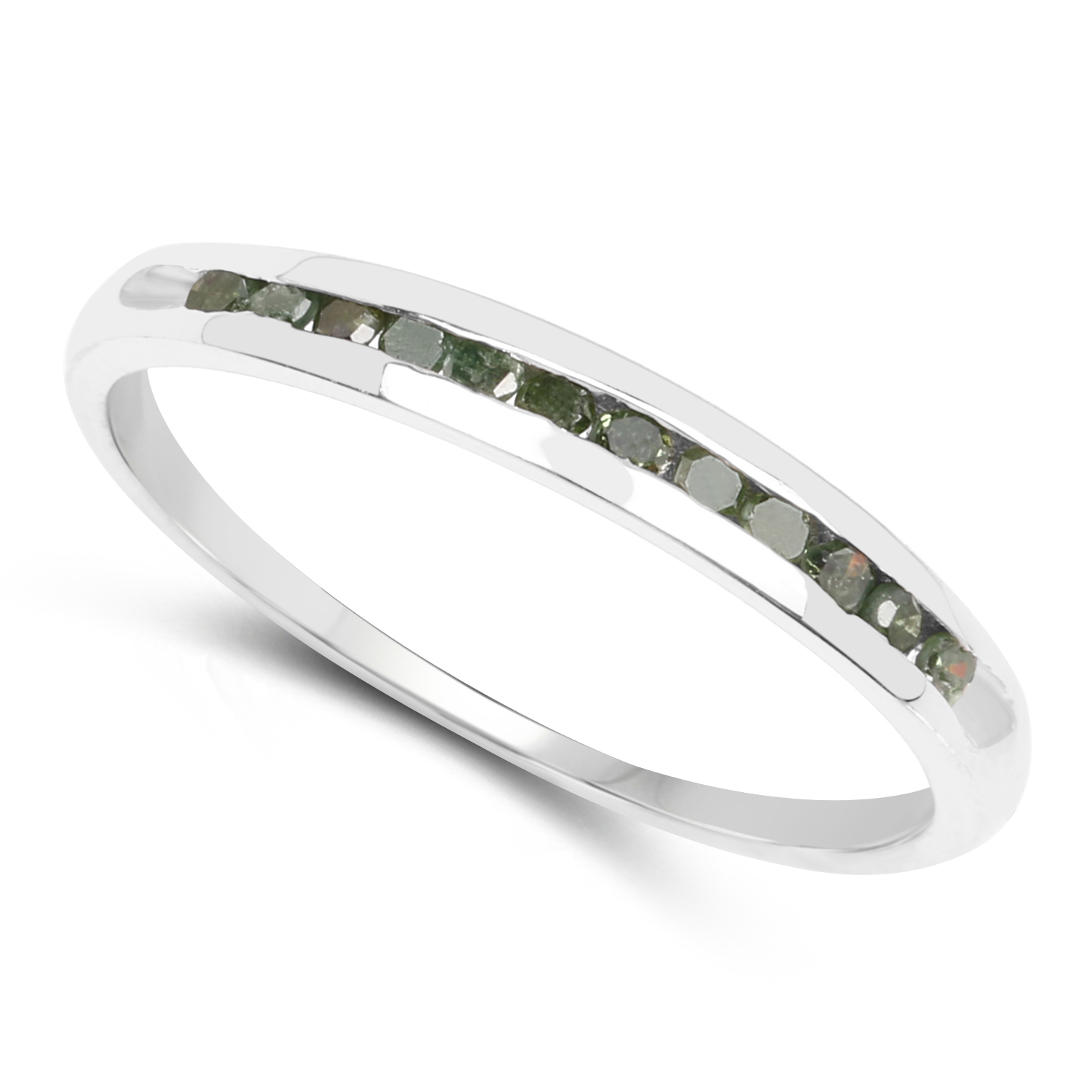 0.18 Carat Genuine Green Diamond .925 Sterling Silver Ring