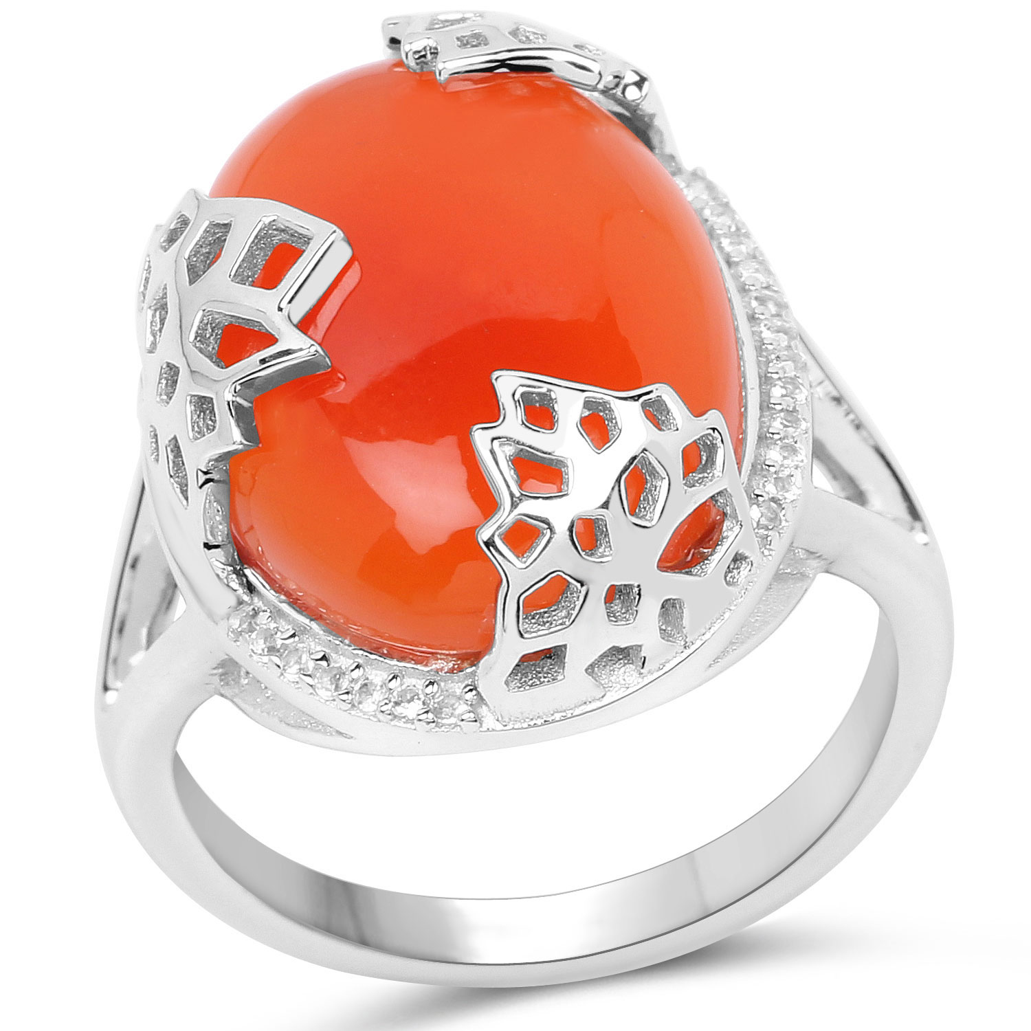 10.74 Carat Genuine Carnelian And White Topaz .925 Sterling Silver Ring