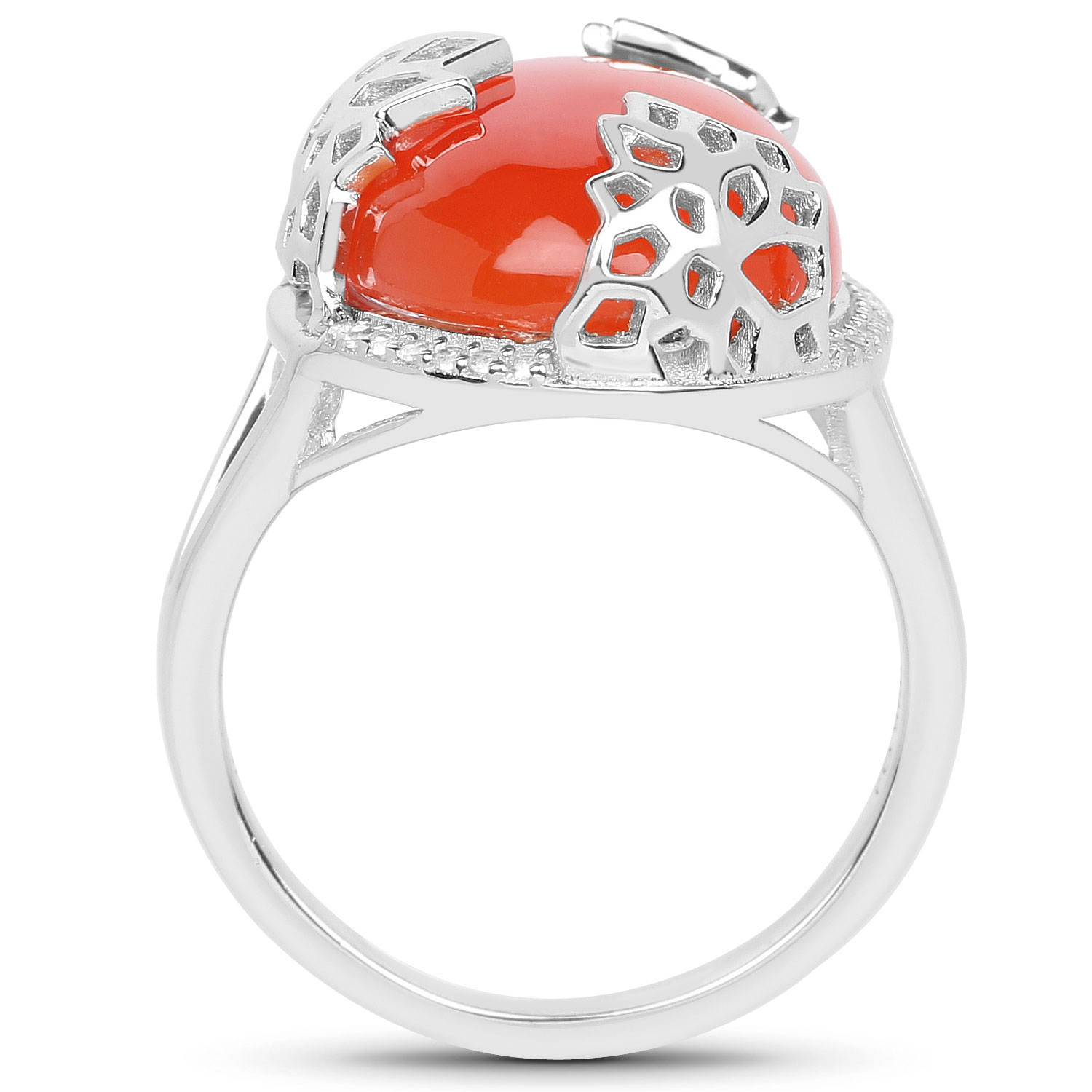 10.74 Carat Genuine Carnelian And White Topaz .925 Sterling Silver Ring