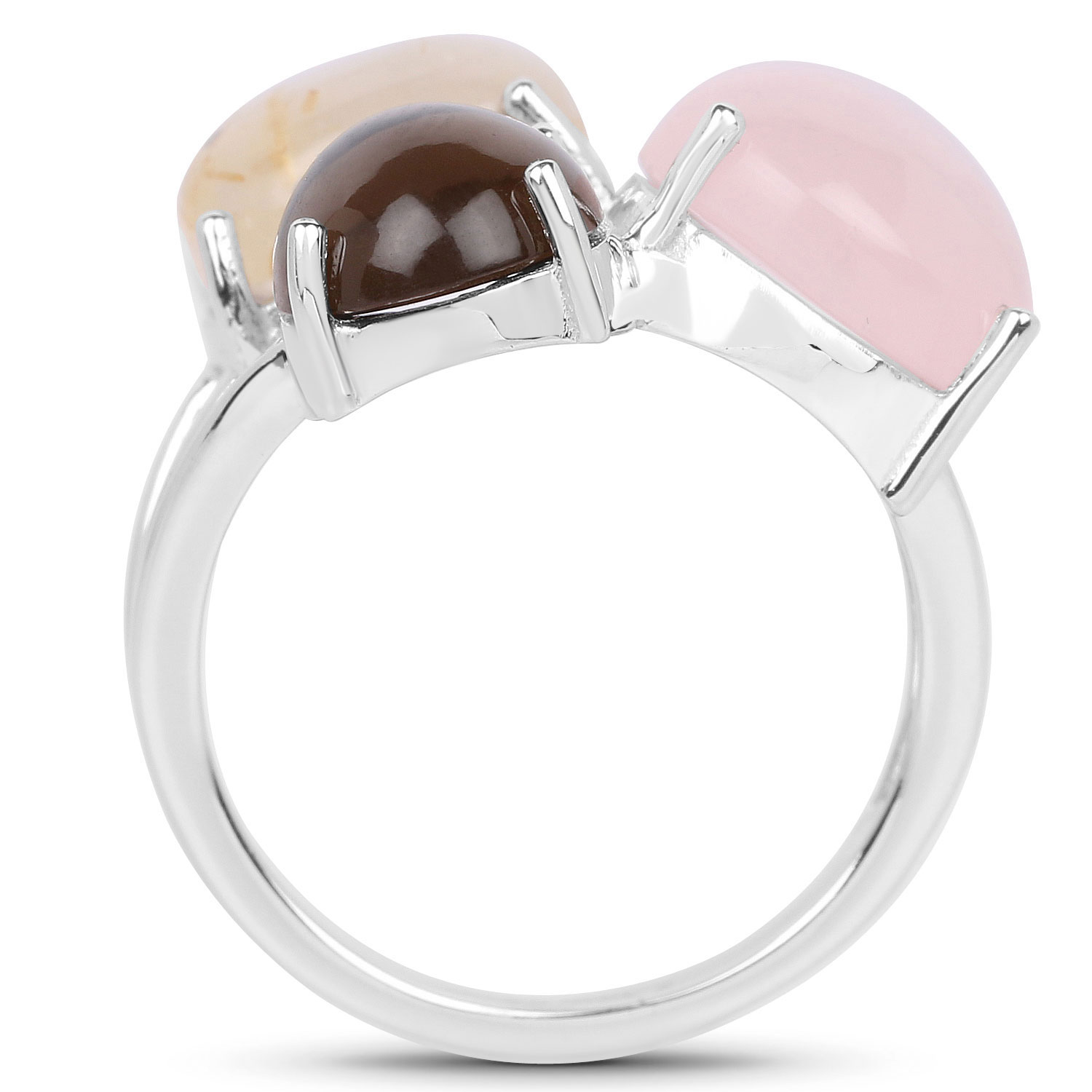 10.89 Carat Genuine Rose Quartz, Smoky Quartz And Golden Rutile .925 Sterling Silver Ring