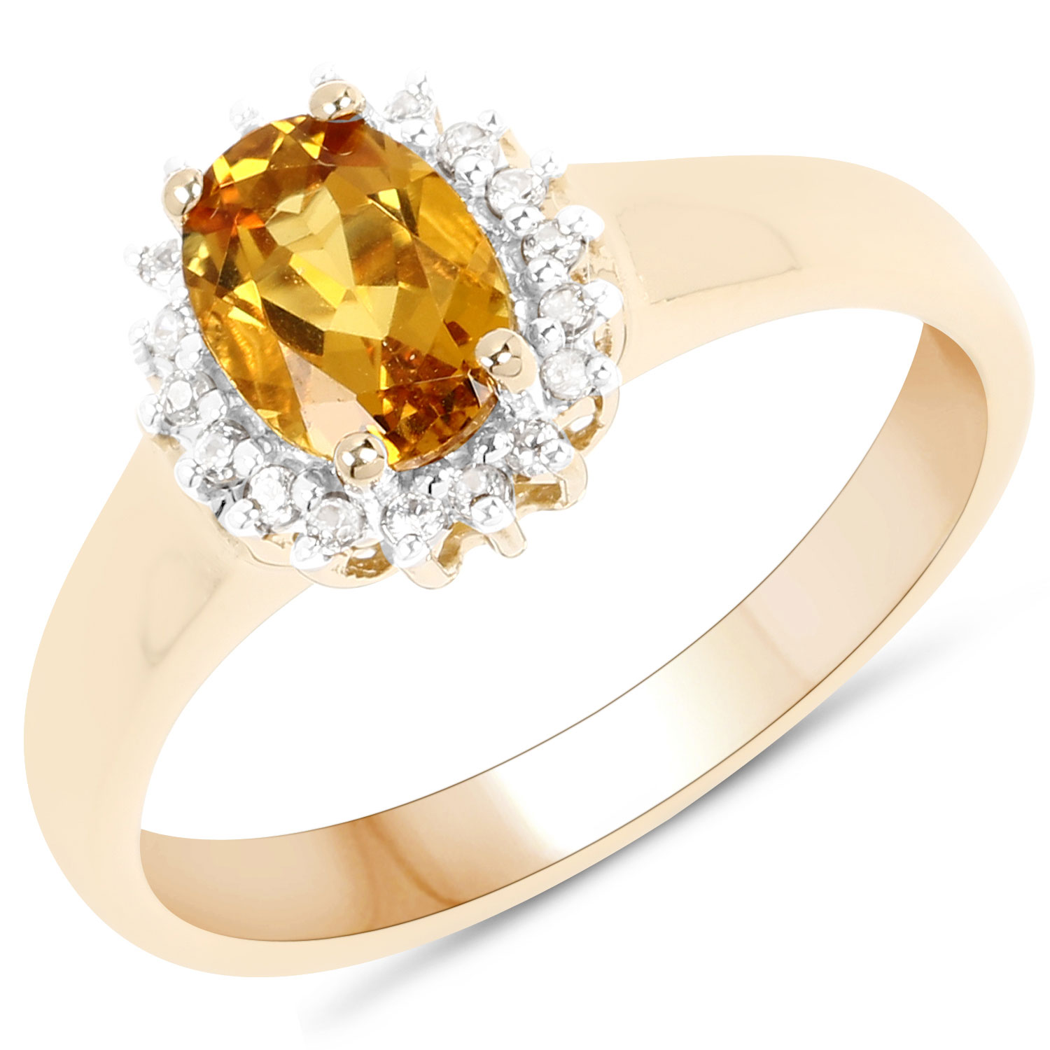 0.77 Carat Genuine Yellow Beryl and White Topaz .925 Sterling Silver Ring