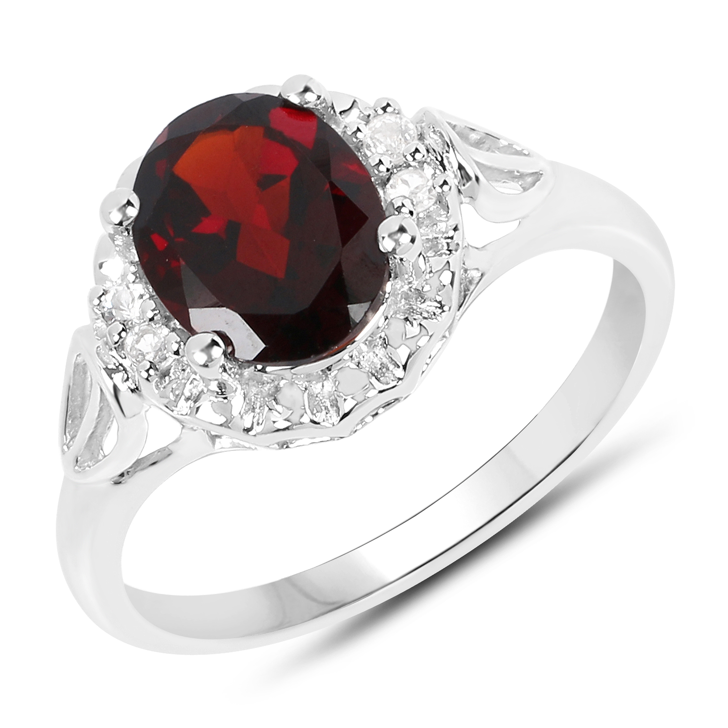 2.59 Carat Genuine Garnet and White Topaz .925 Sterling Silver Ring