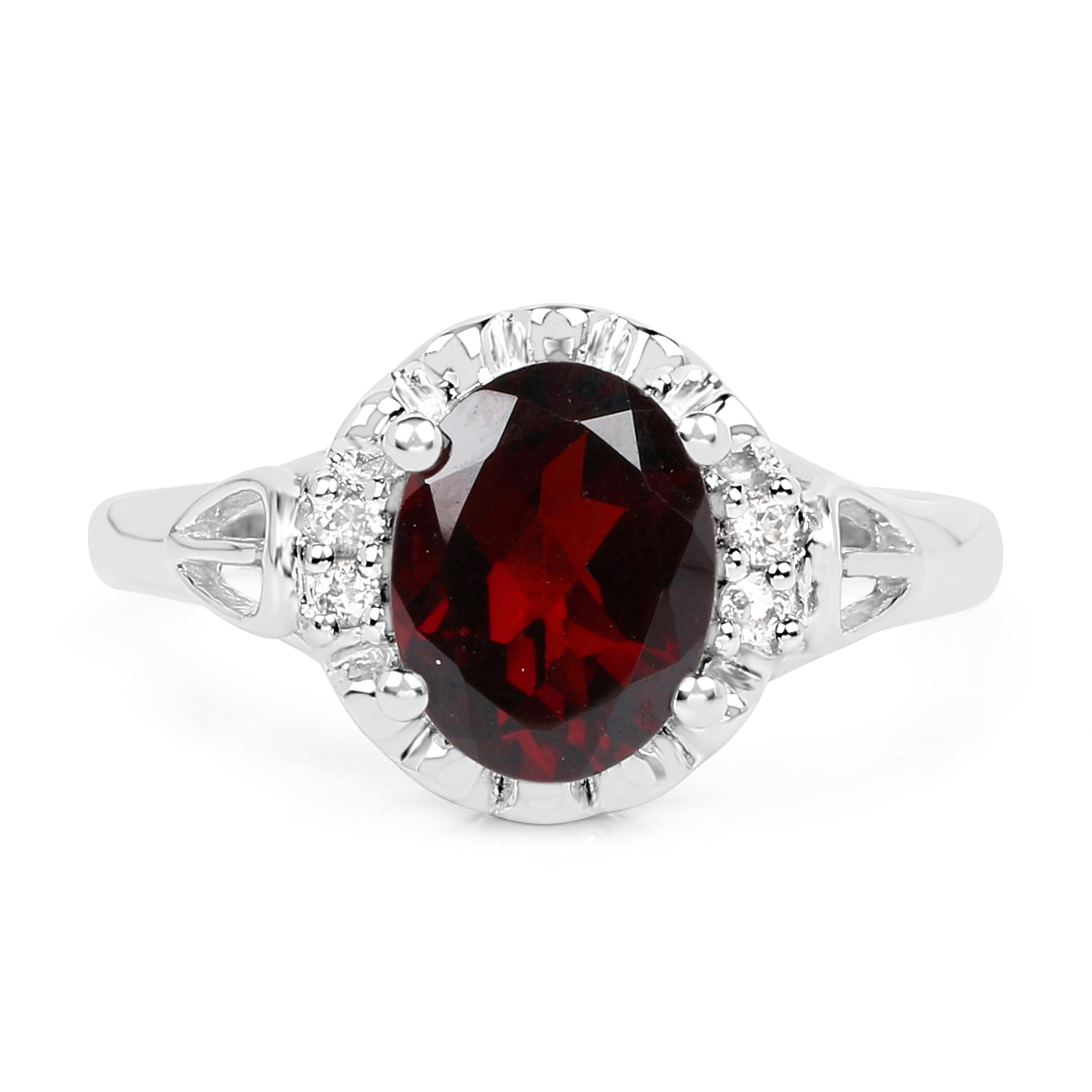2.59 Carat Genuine Garnet and White Topaz .925 Sterling Silver Ring