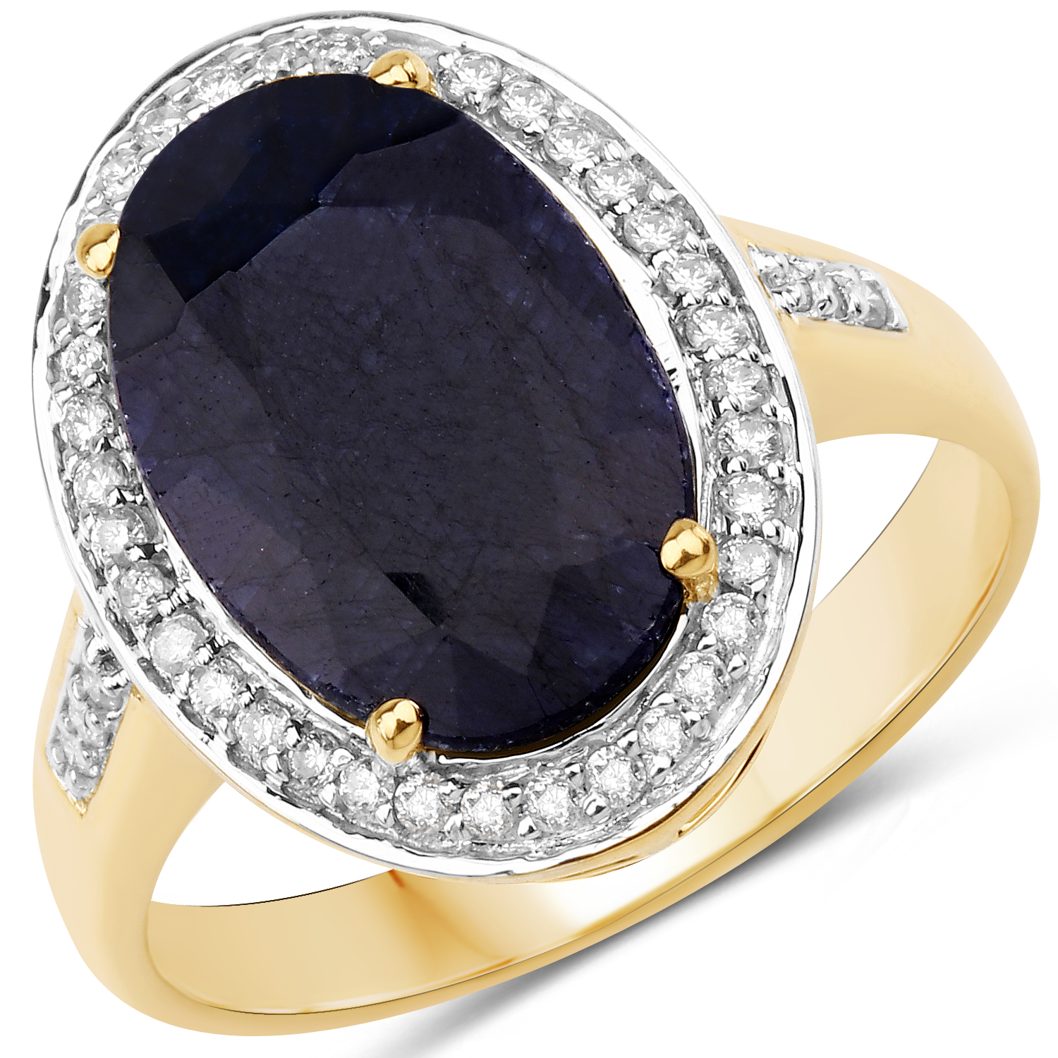 6.22 Carat Dyed Sapphire and White Diamond 14K Yellow Gold Ring