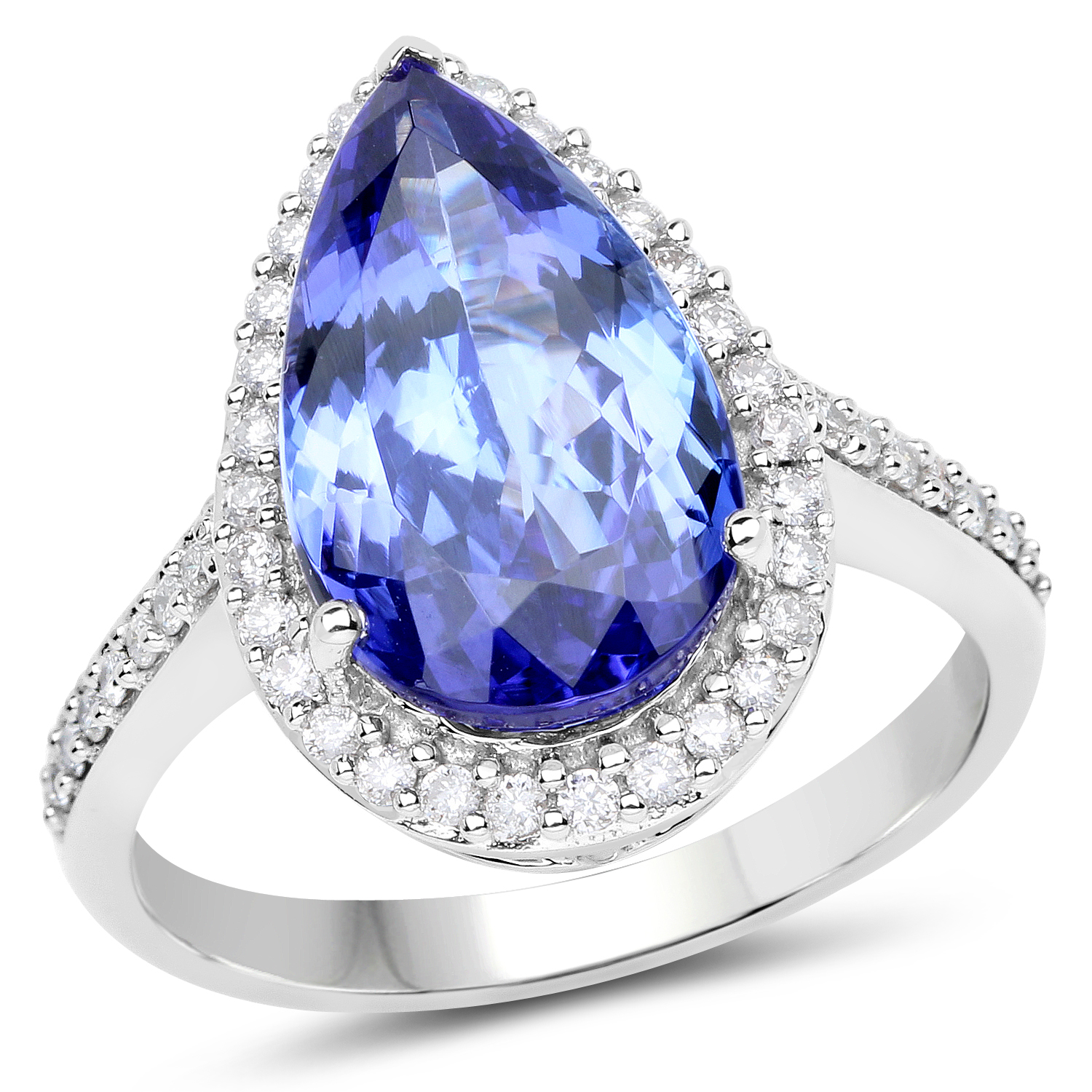 14K White Gold 5.29 Carat Genuine Tanzanite and White Diamond Ring