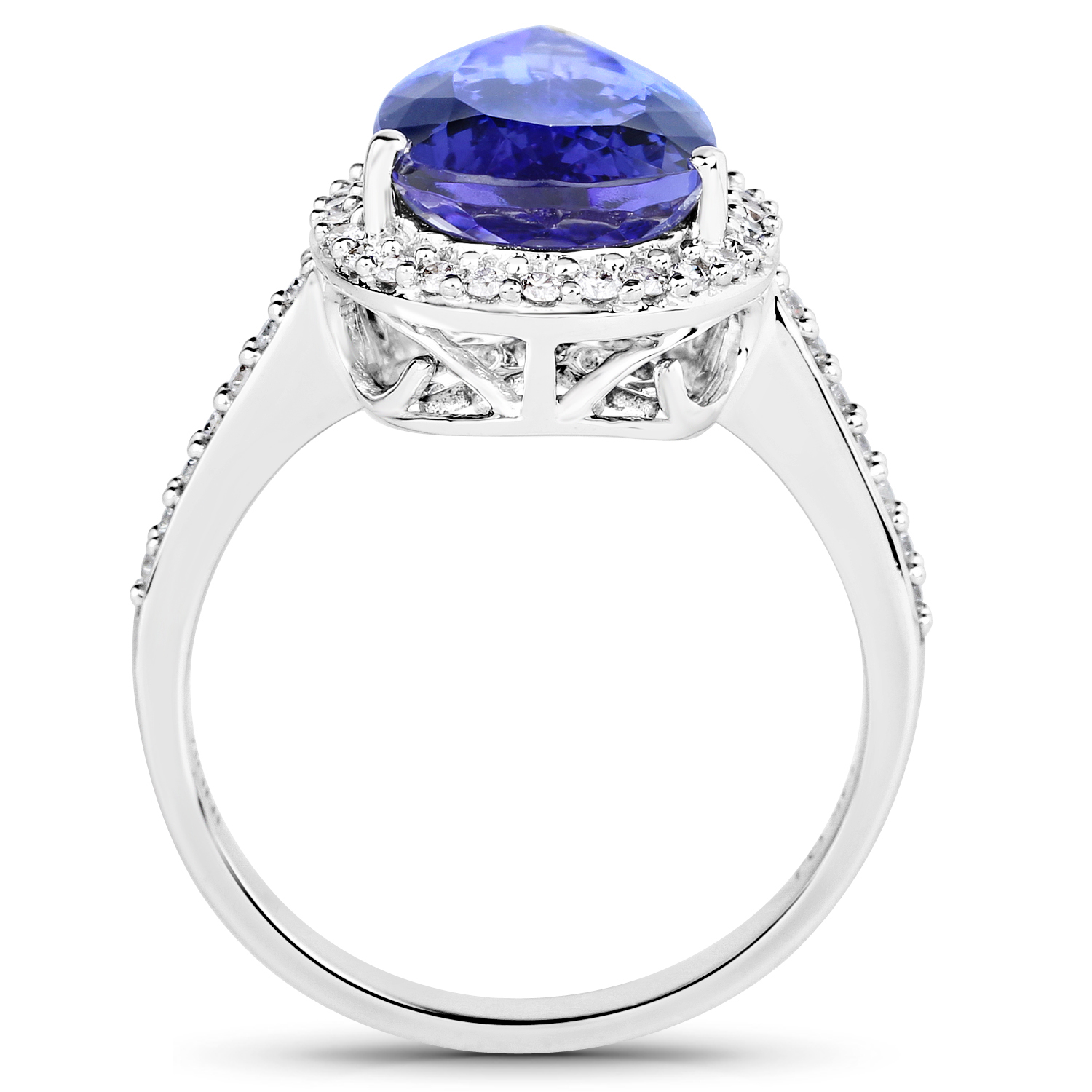 14K White Gold 5.29 Carat Genuine Tanzanite and White Diamond Ring