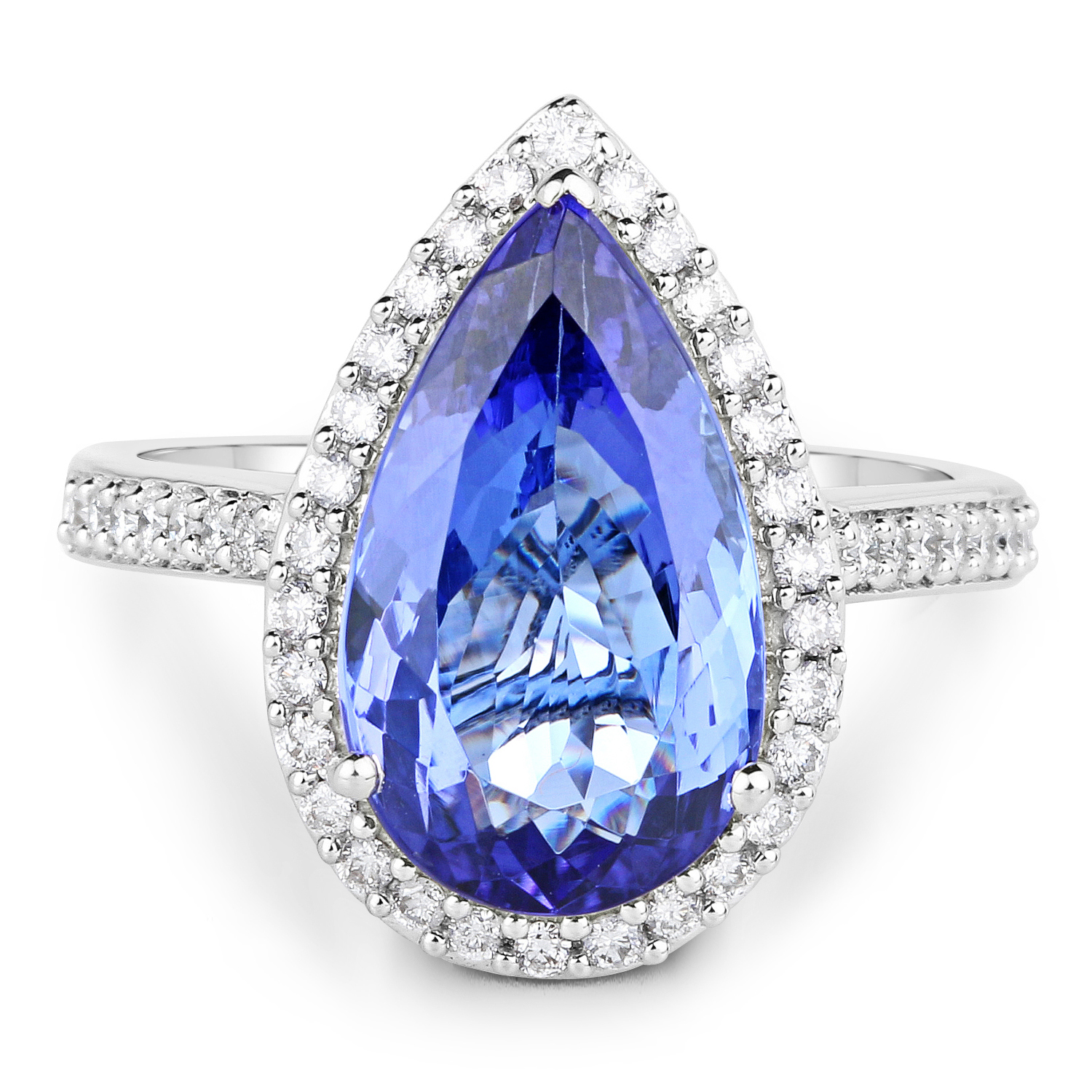 14K White Gold 5.29 Carat Genuine Tanzanite and White Diamond Ring