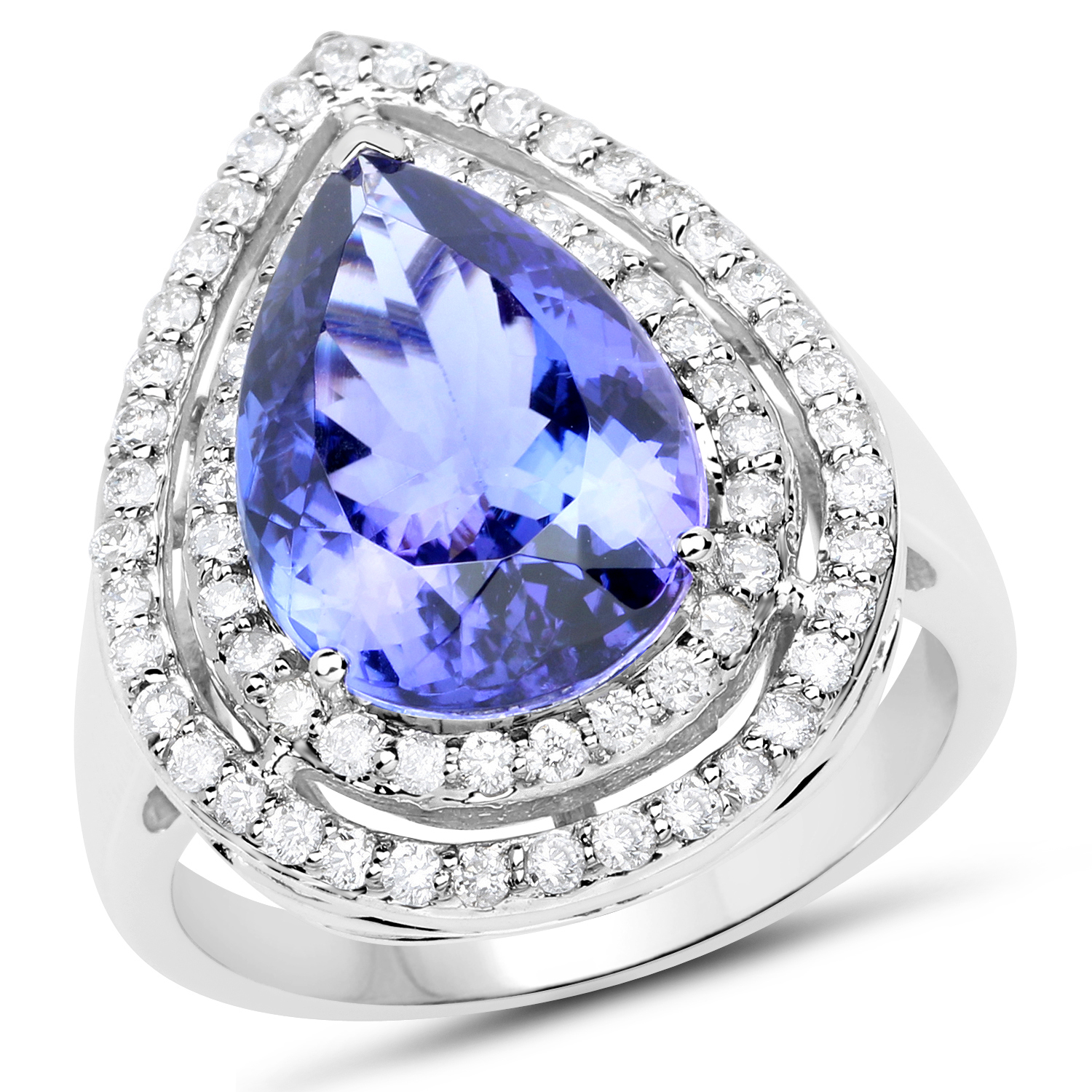 14K White Gold 5.96 Carat Genuine Tanzanite and White Diamond Ring