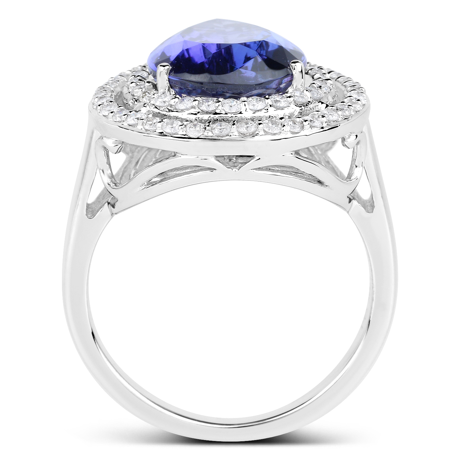 14K White Gold 5.96 Carat Genuine Tanzanite and White Diamond Ring
