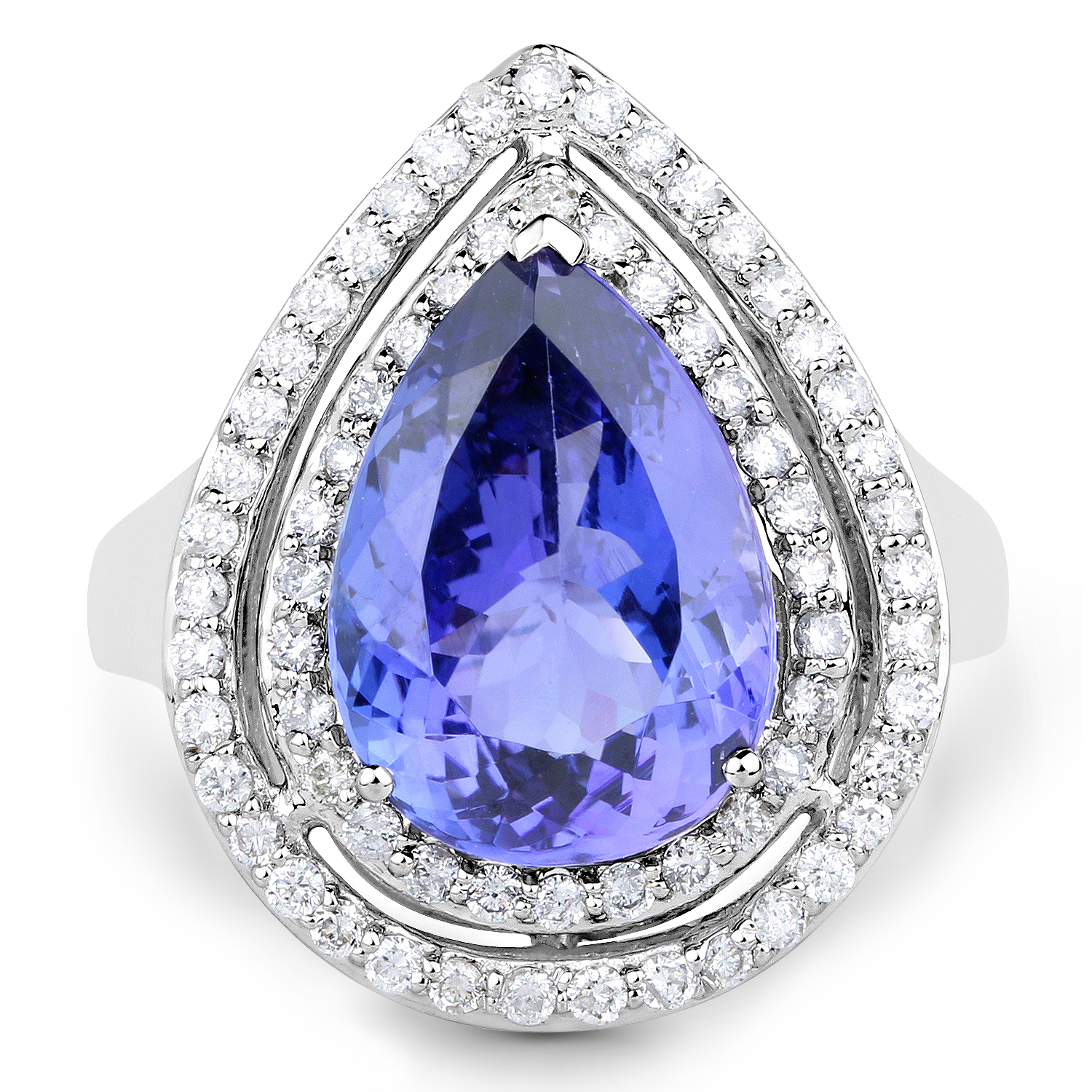 14K White Gold 5.96 Carat Genuine Tanzanite and White Diamond Ring