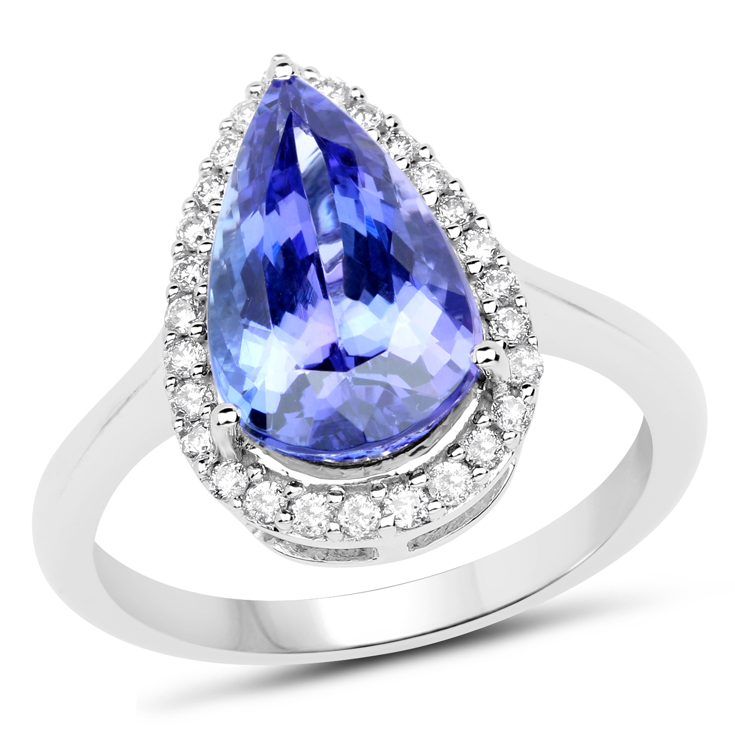 14K White Gold 3.86 Carat Genuine Tanzanite and White Diamond Ring