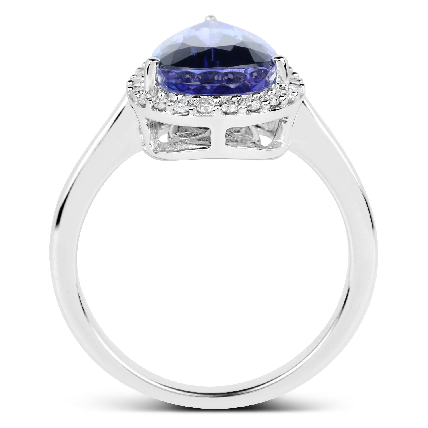 14K White Gold 3.86 Carat Genuine Tanzanite and White Diamond Ring