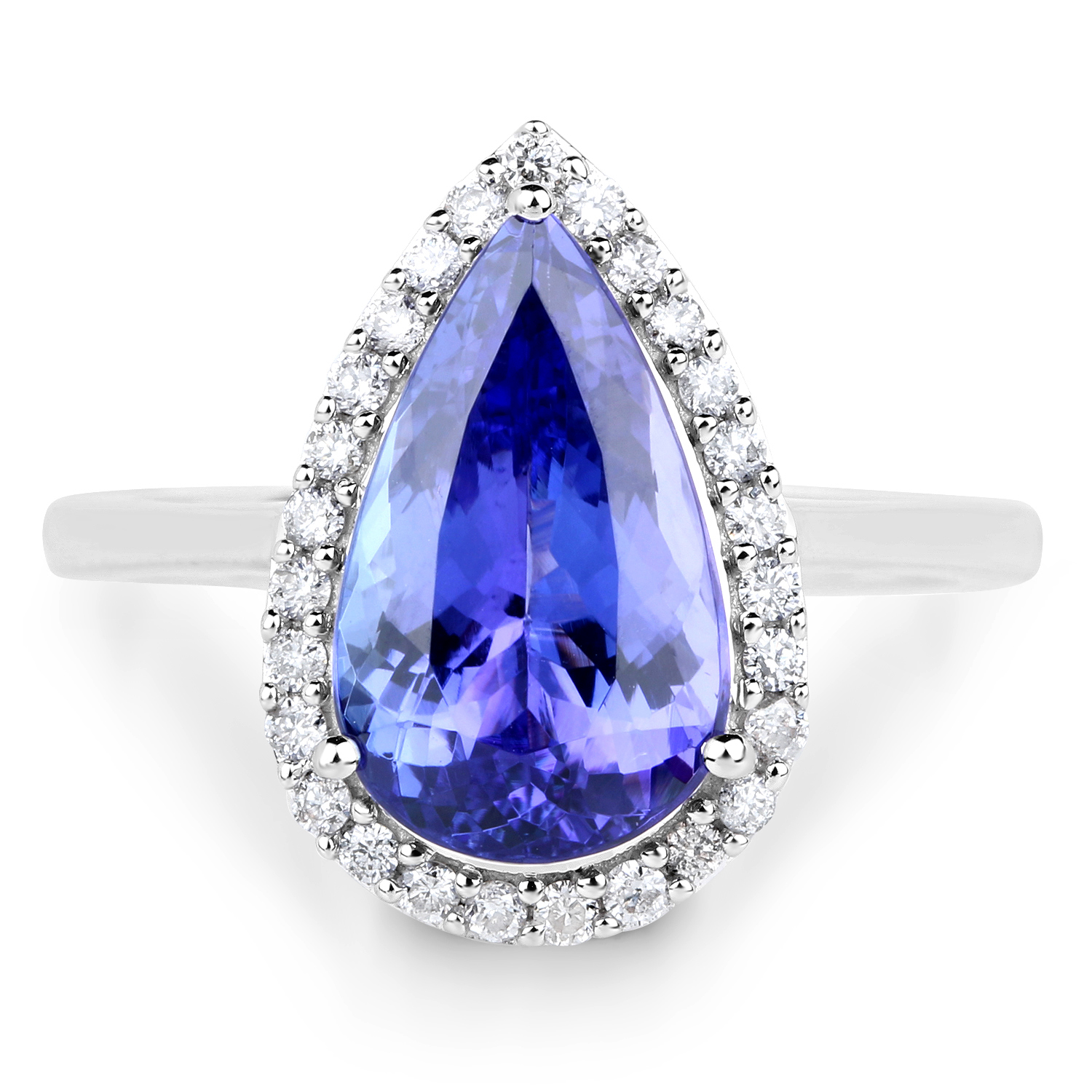 14K White Gold 3.86 Carat Genuine Tanzanite and White Diamond Ring