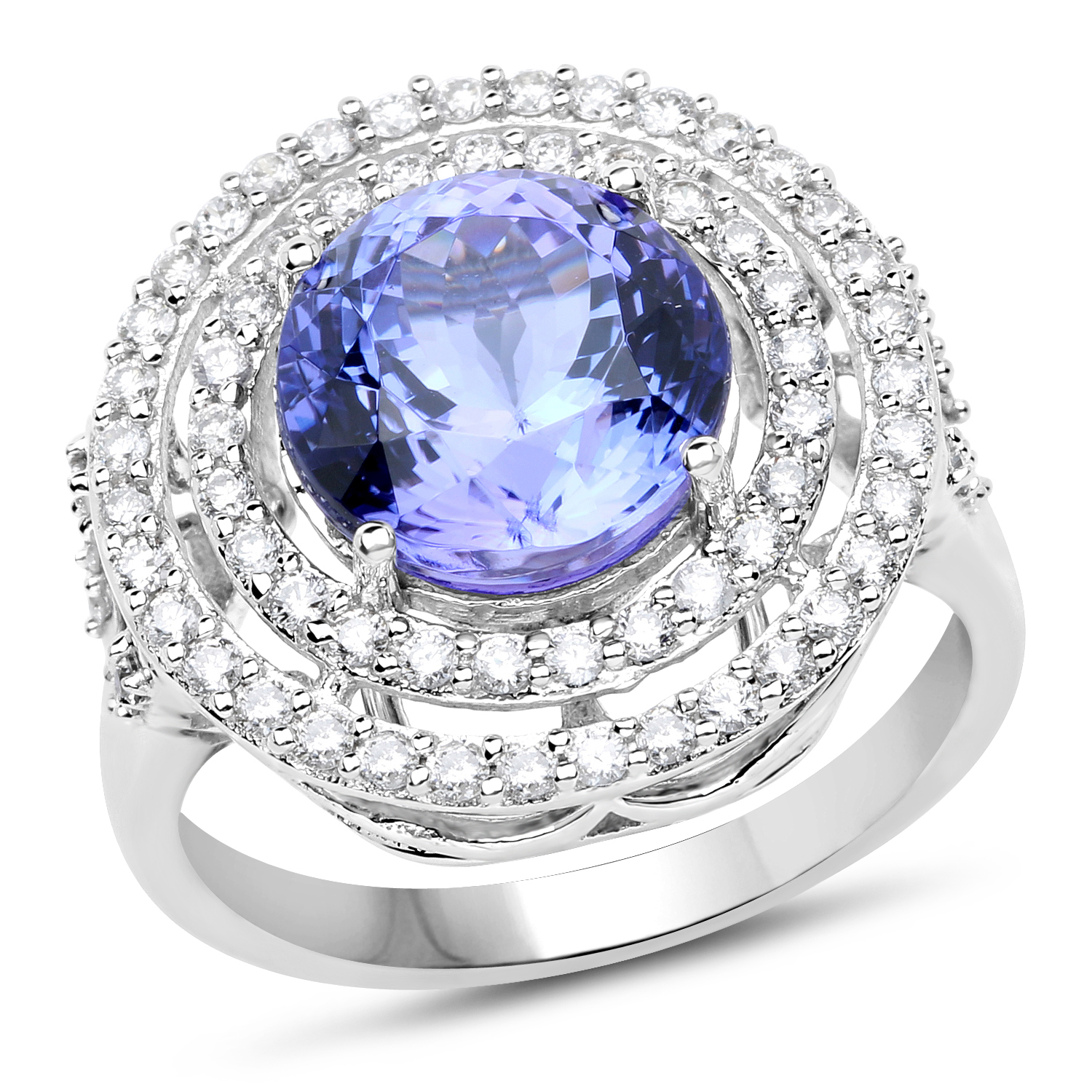 14K White Gold 5.36 Carat Genuine Tanzanite and White Diamond Ring