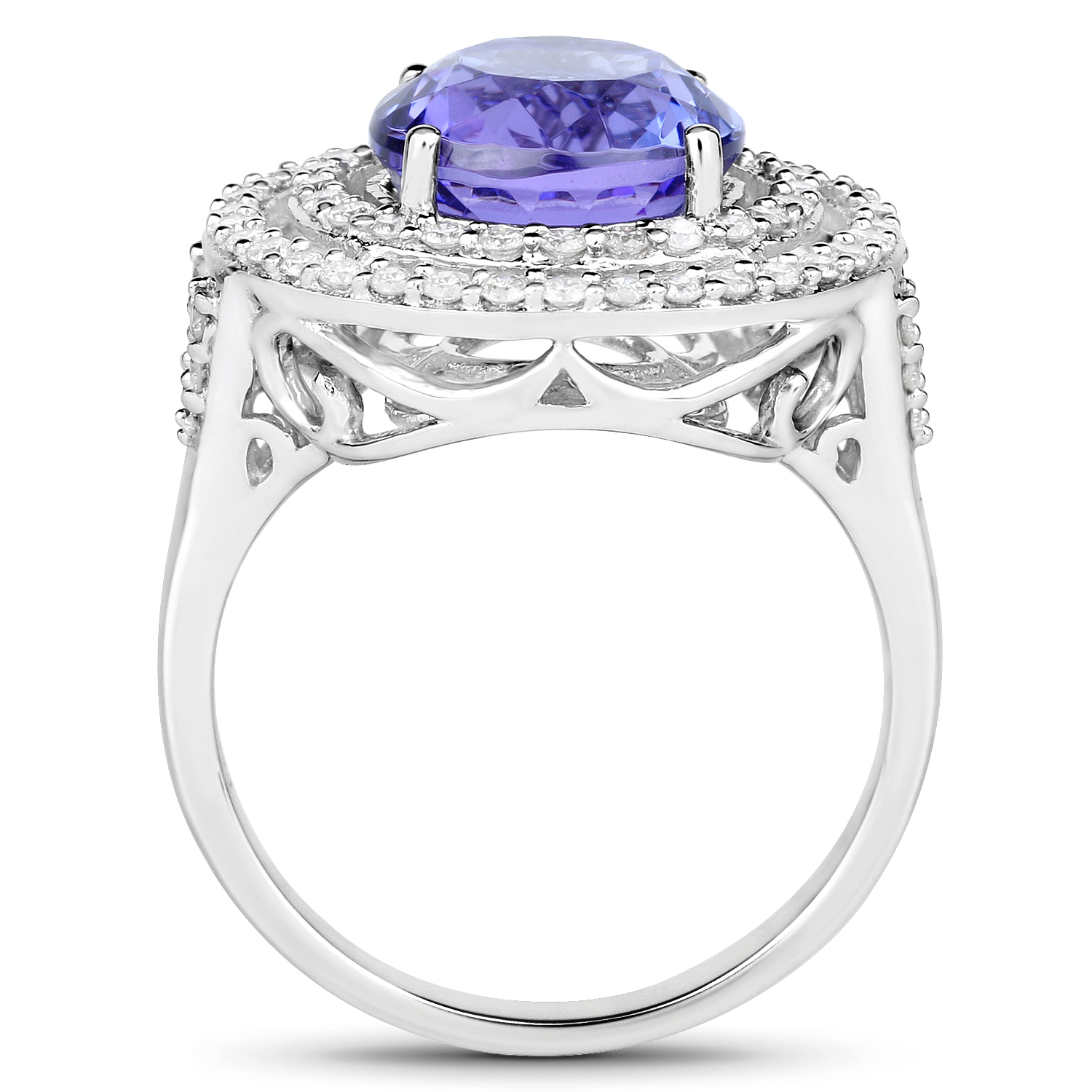 14K White Gold 5.36 Carat Genuine Tanzanite and White Diamond Ring
