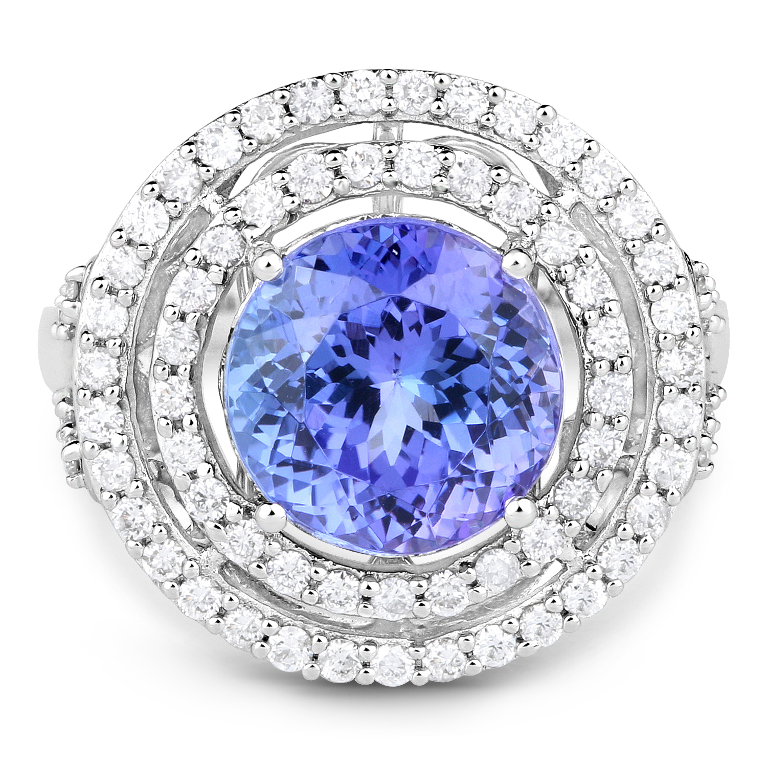 14K White Gold 5.36 Carat Genuine Tanzanite and White Diamond Ring