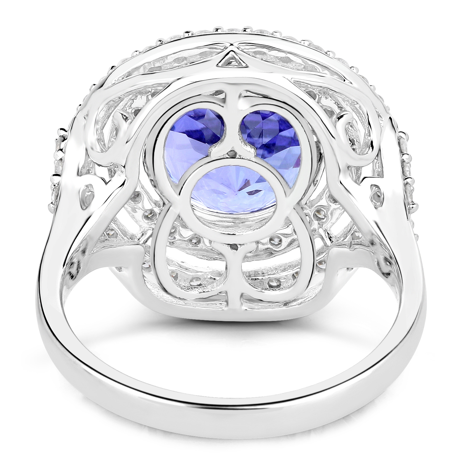 14K White Gold 5.36 Carat Genuine Tanzanite and White Diamond Ring