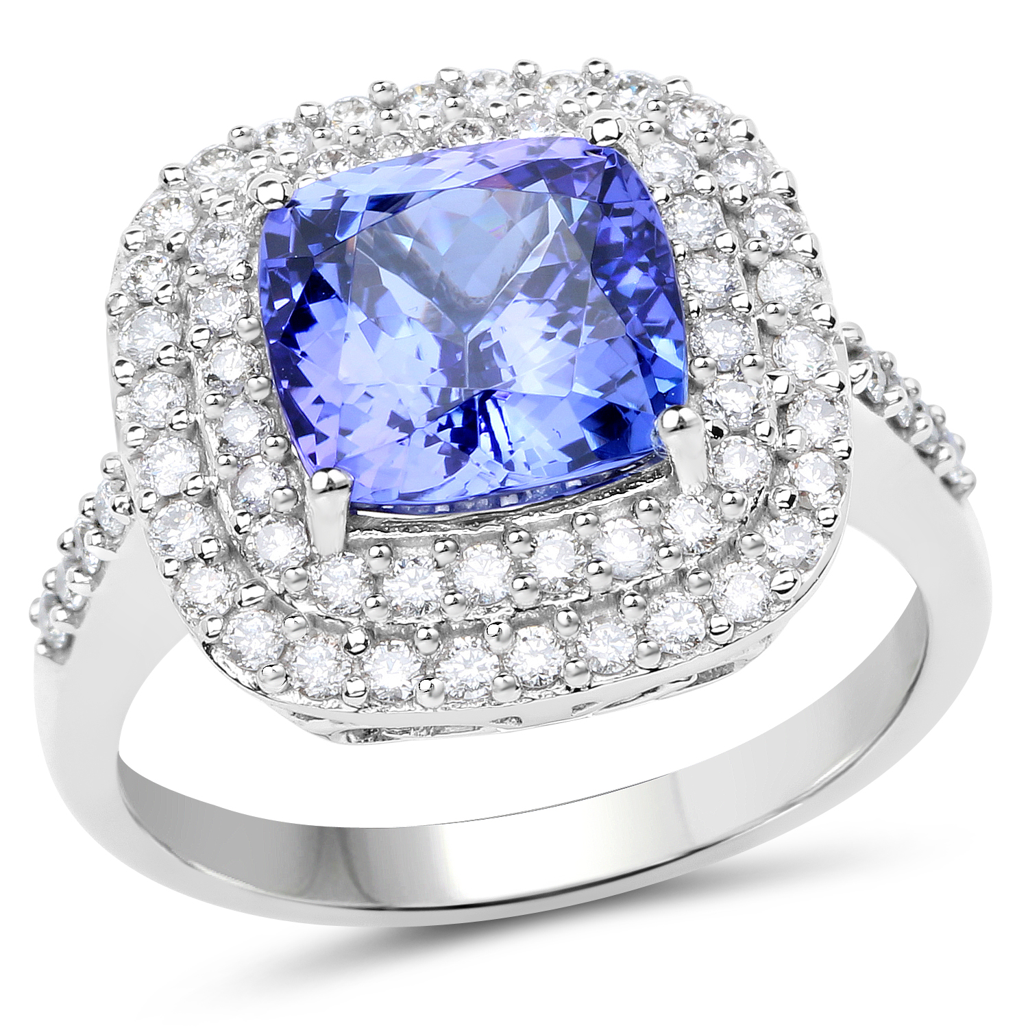 14K White Gold 3.88 Carat Genuine Tanzanite and White Diamond Ring