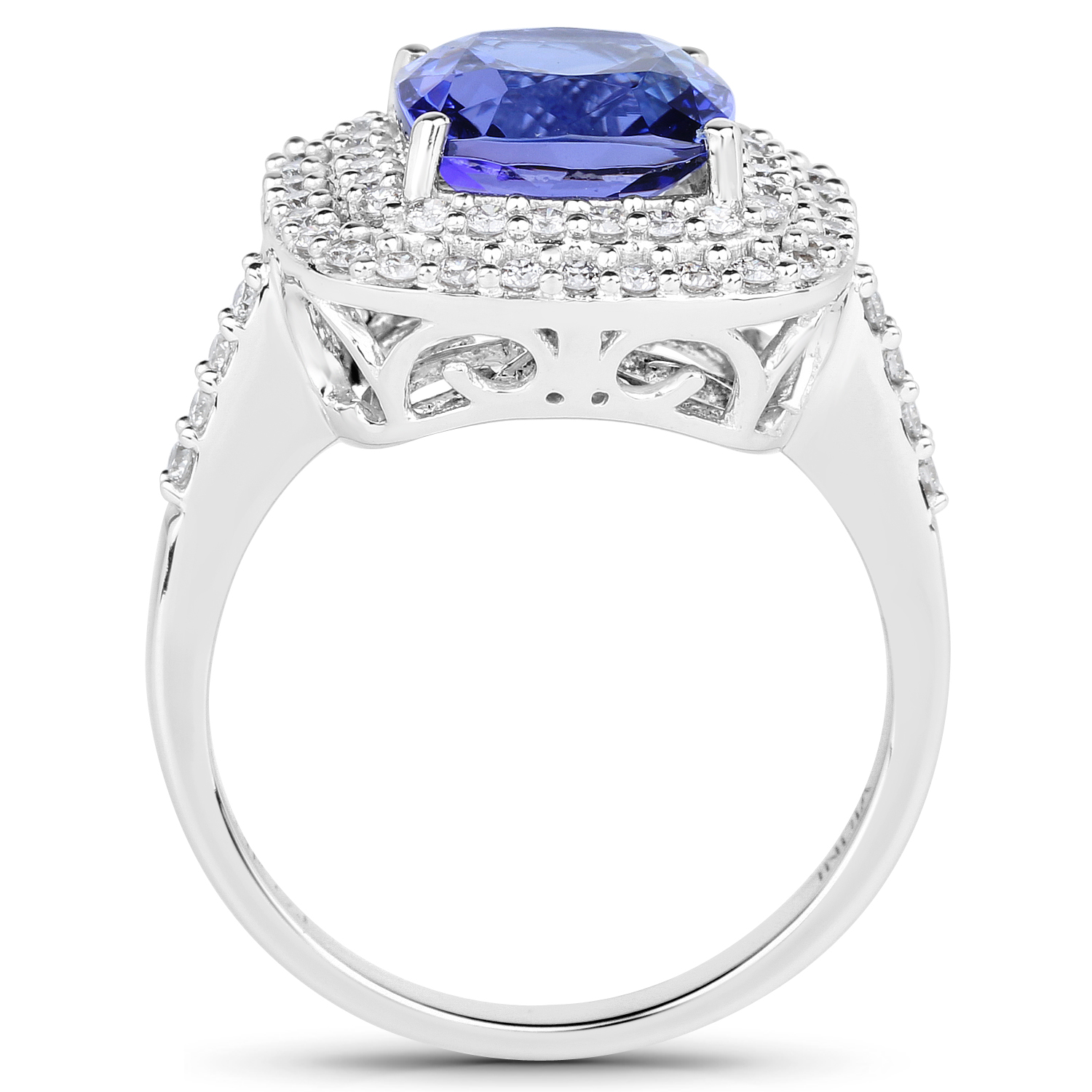 14K White Gold 3.88 Carat Genuine Tanzanite and White Diamond Ring