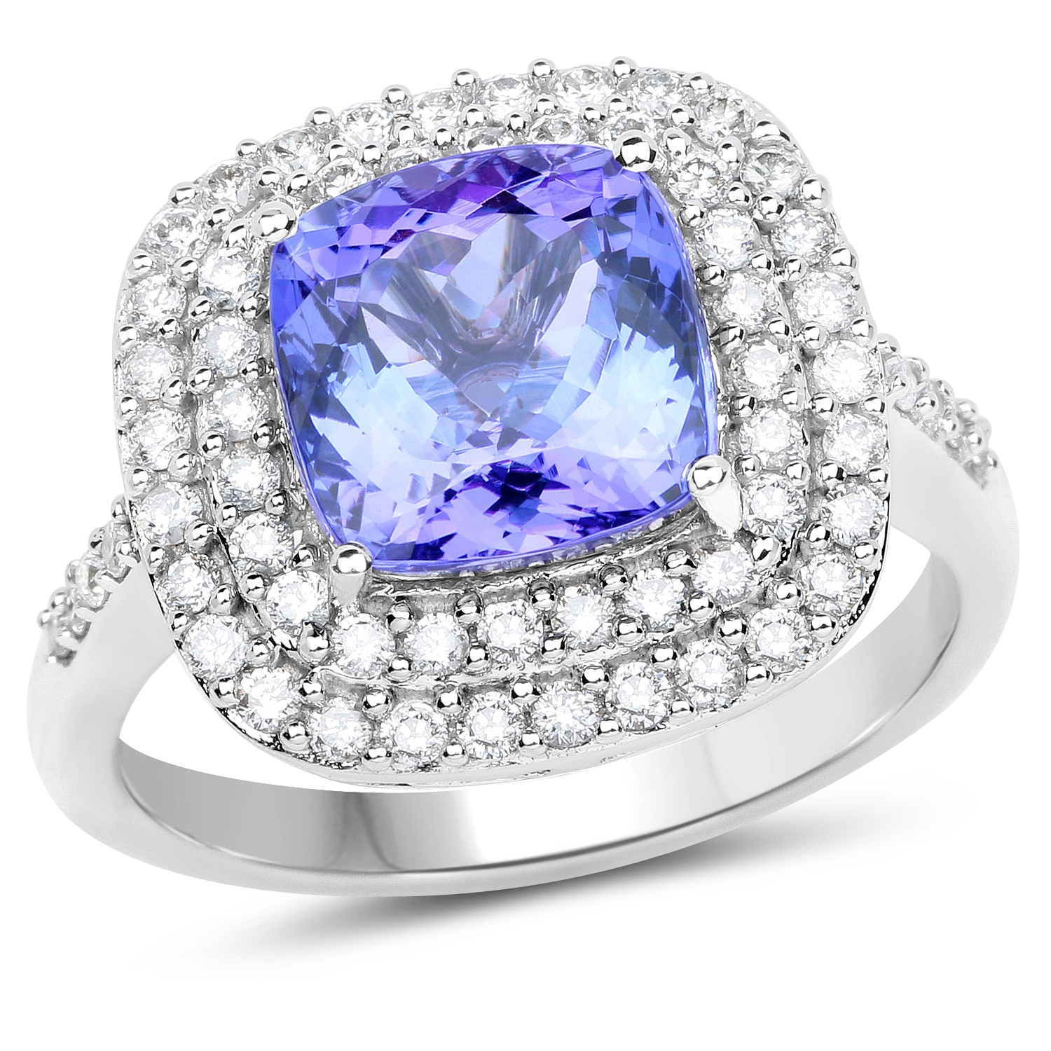 14K White Gold 4.40 Carat Genuine Tanzanite and White Diamond Ring