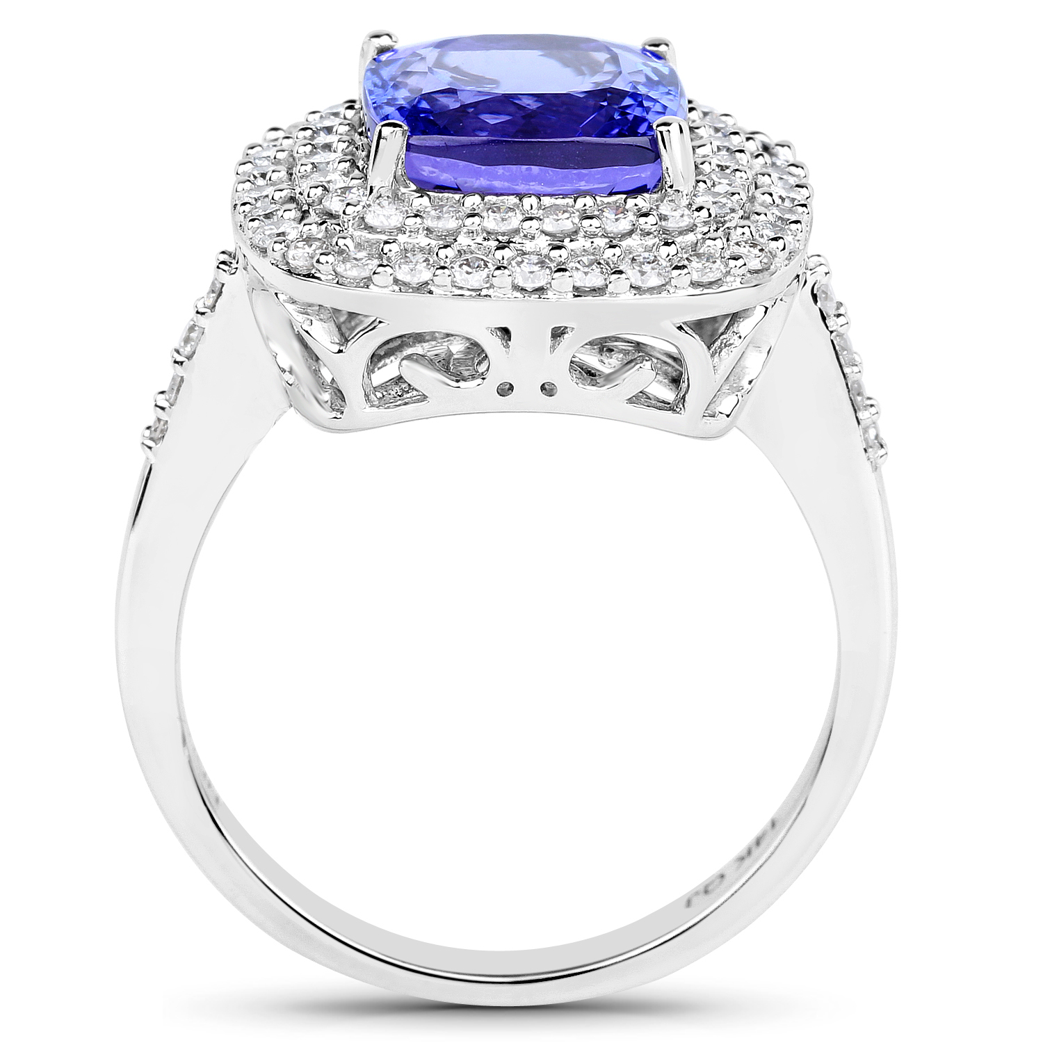 14K White Gold 4.40 Carat Genuine Tanzanite and White Diamond Ring