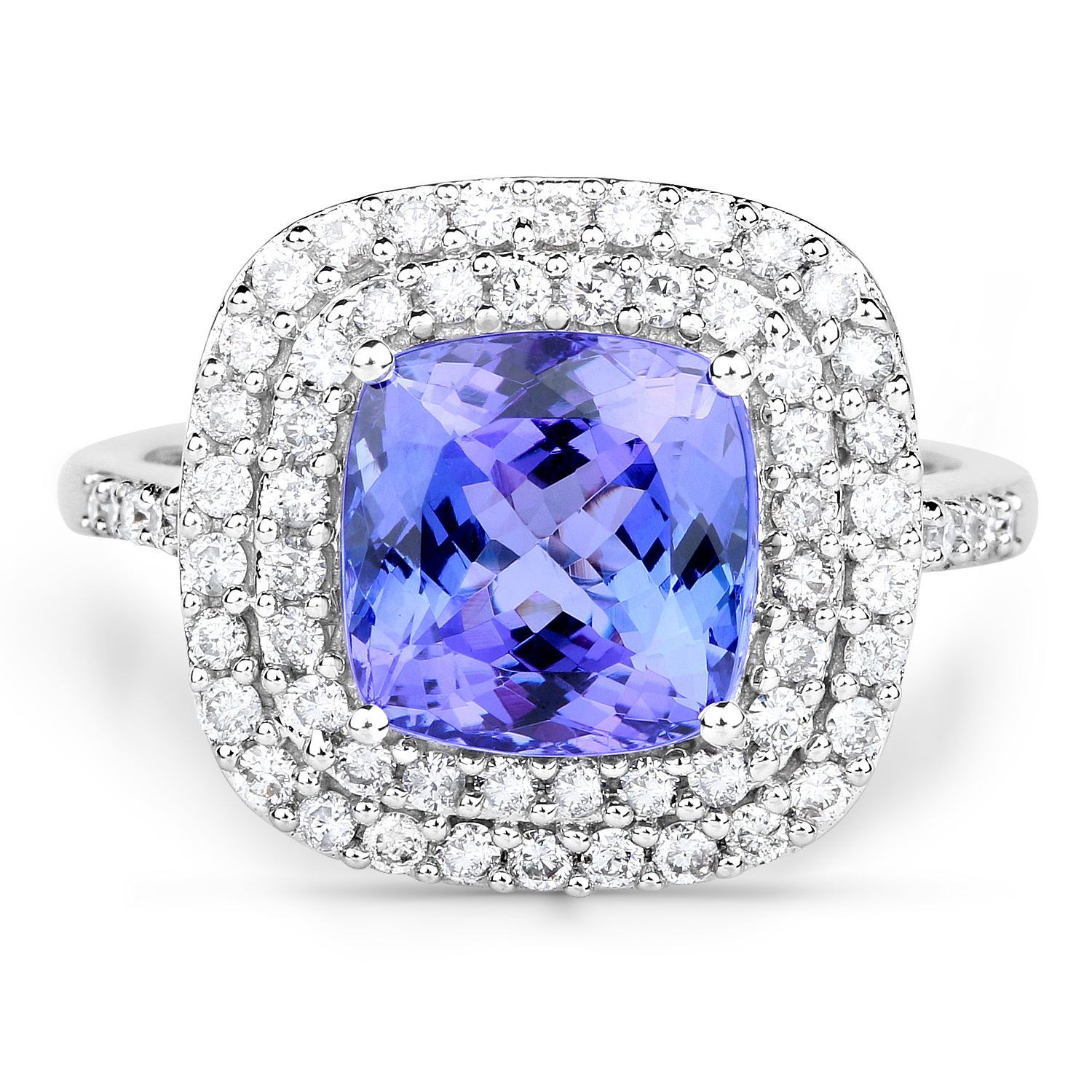 14K White Gold 4.40 Carat Genuine Tanzanite and White Diamond Ring